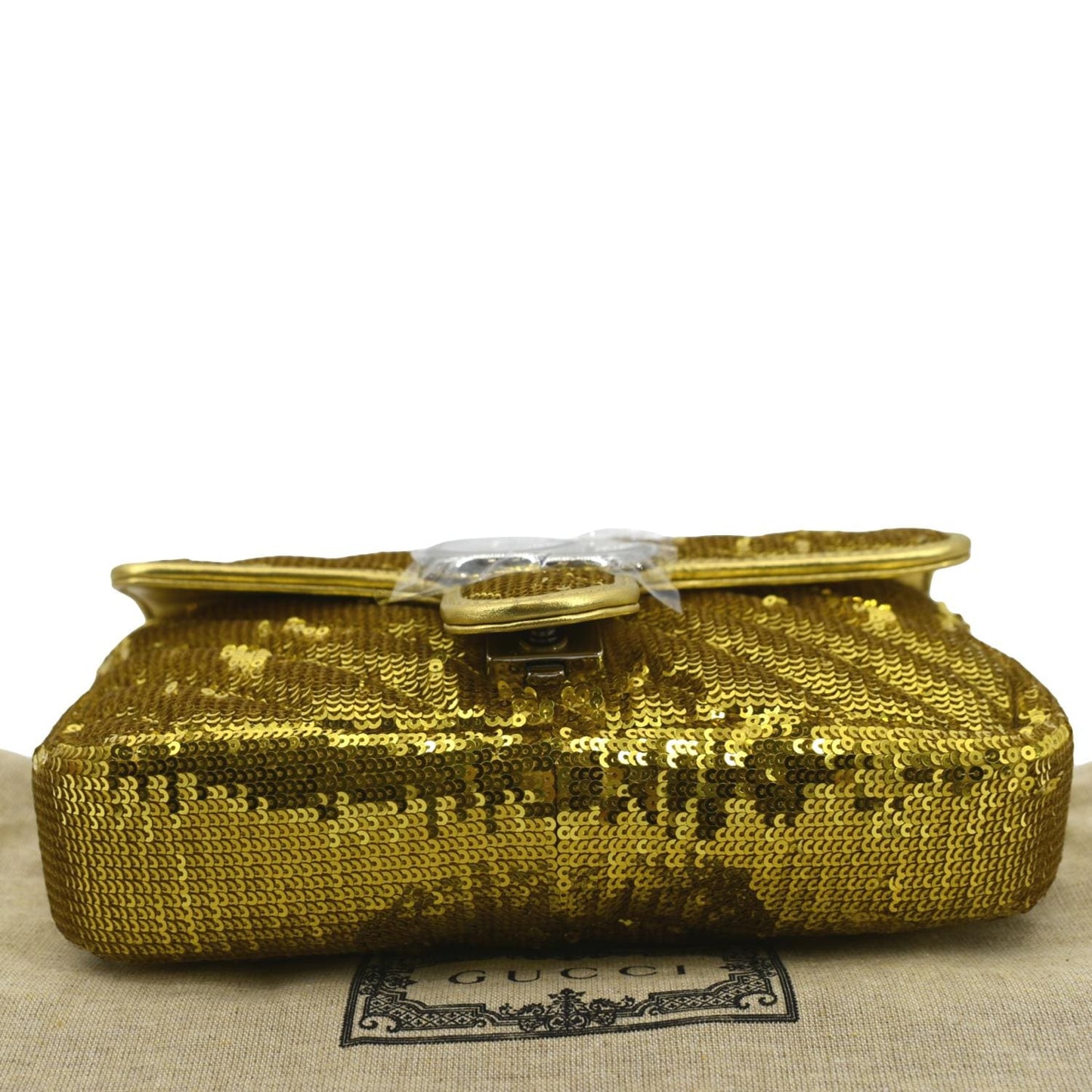 GUCCI GG Mini Marmont Sequin Shoulder Bag Gold 446744