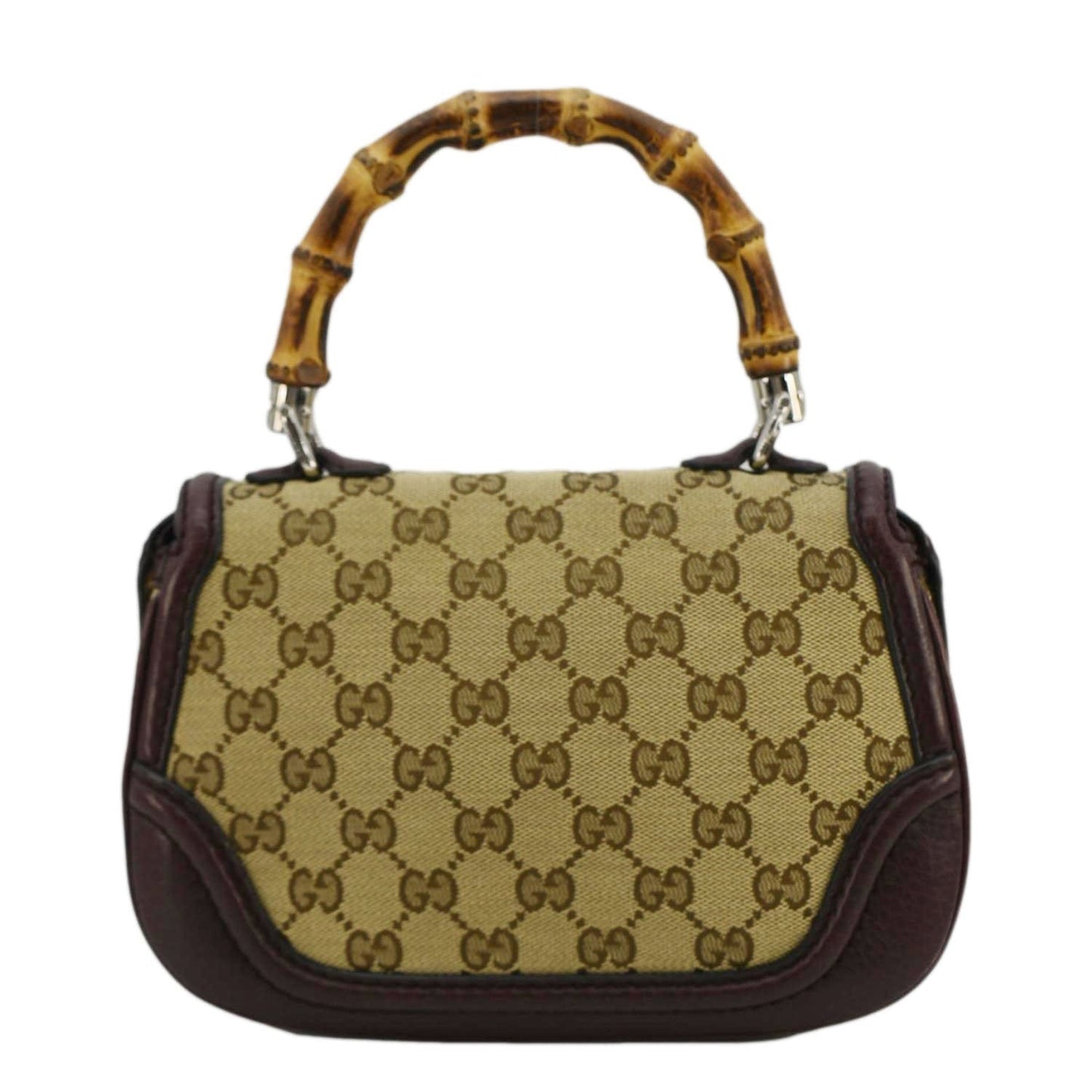 GUCCI Bamboo GG Canvas Top Handle Shoulder Bag Beige 247143