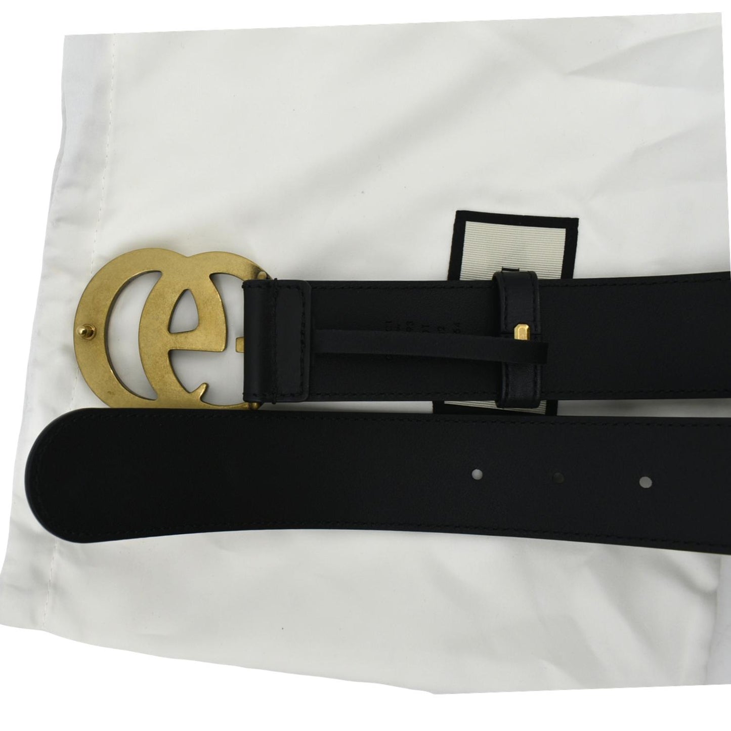 GUCCI Double G Buckle Leather Belt Size 80.32 Black 400593