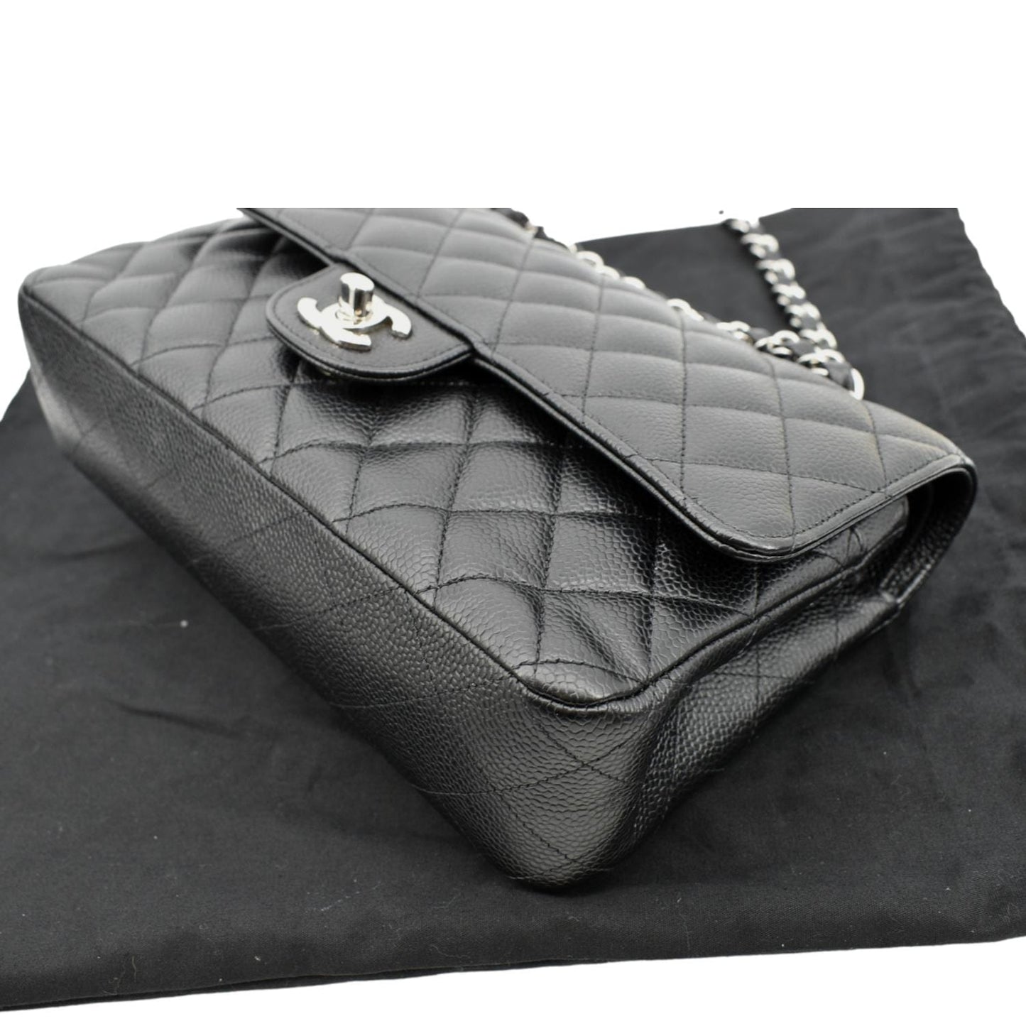 CHANEL Classic Medium Double Flap Caviar Leather Shoulder Bag Black