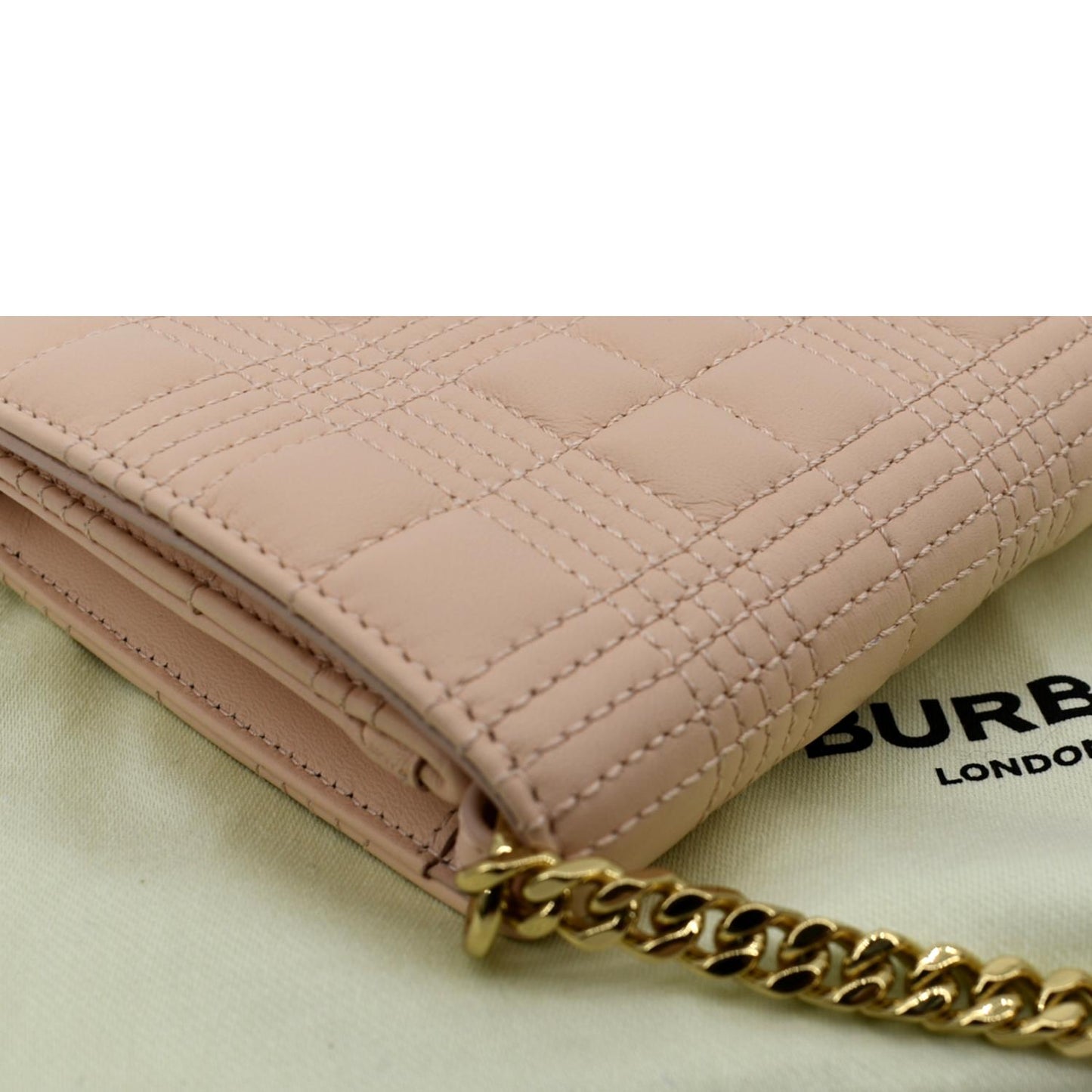 BURBERRY Tb Lola Quilted Lambskin Chain Shoulder Bag Beige