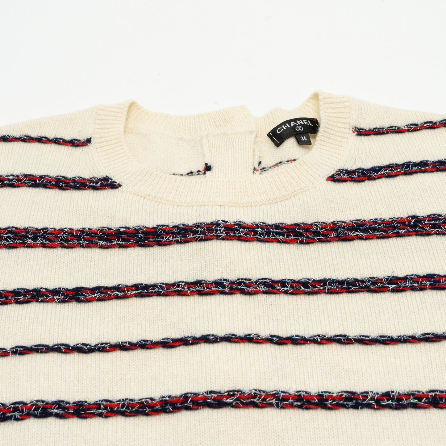 Chanel 20S Size 36 Stripe Pullover / BackButtons Cardigan Cashmere White/Multicolour