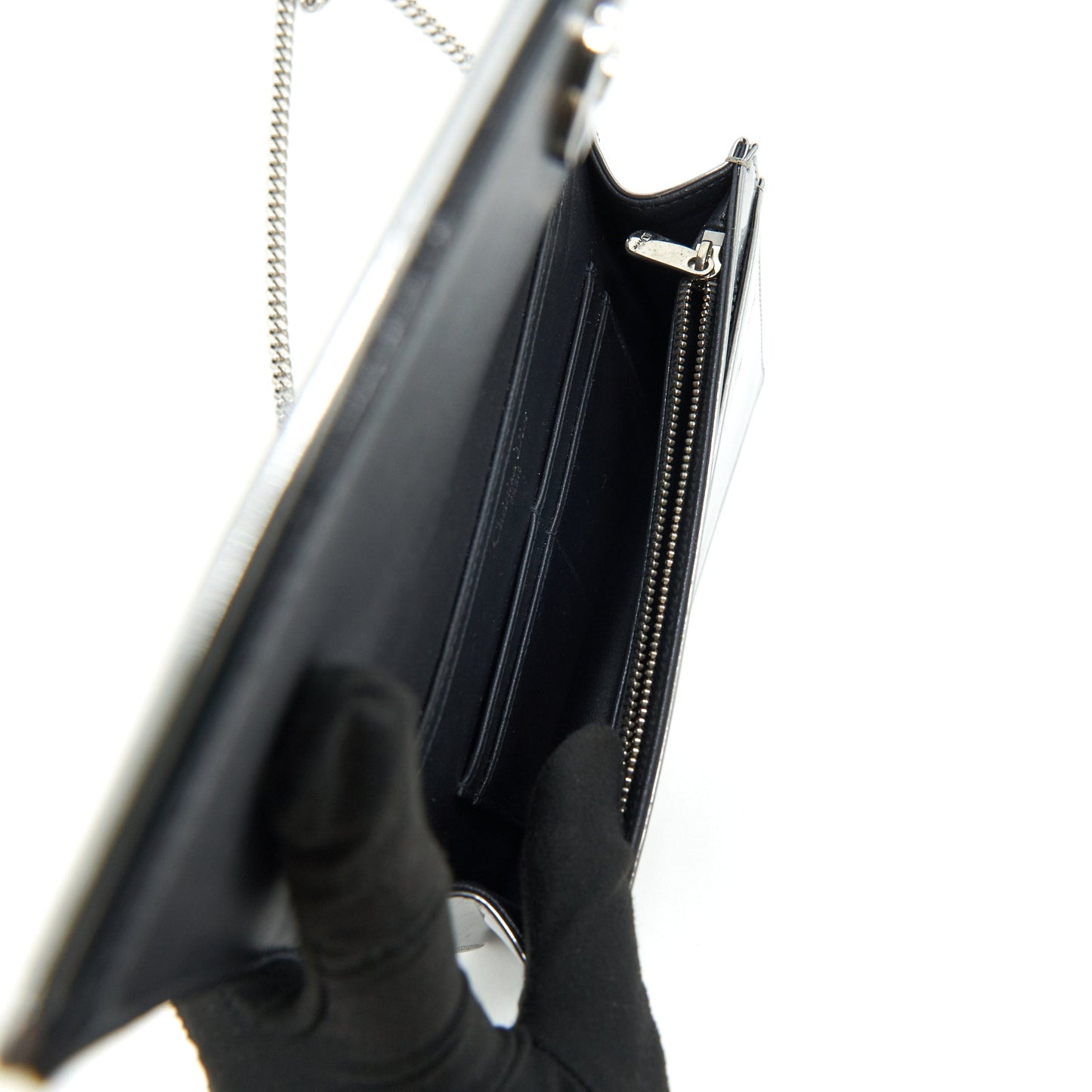 DIOR DIORAMA WALLET ON CHAIN IN SILVER