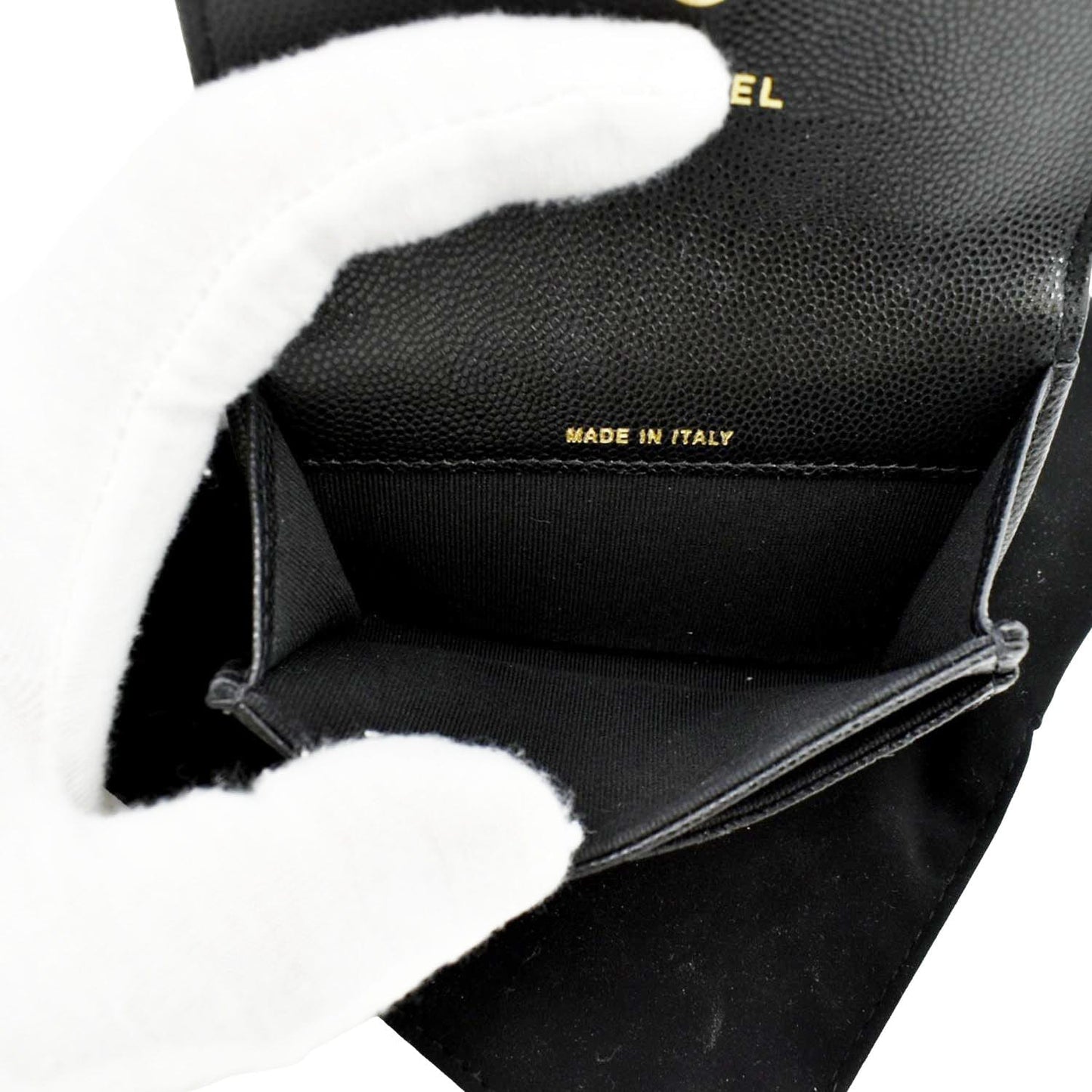 CHANEL CC Flap Quilted Caviar Leather Card Holder Black