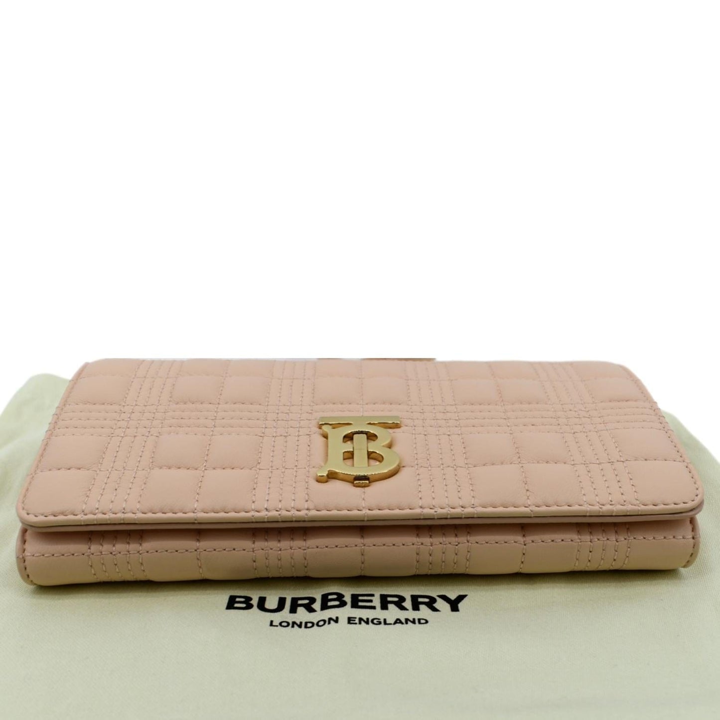 BURBERRY Tb Lola Quilted Lambskin Chain Shoulder Bag Beige