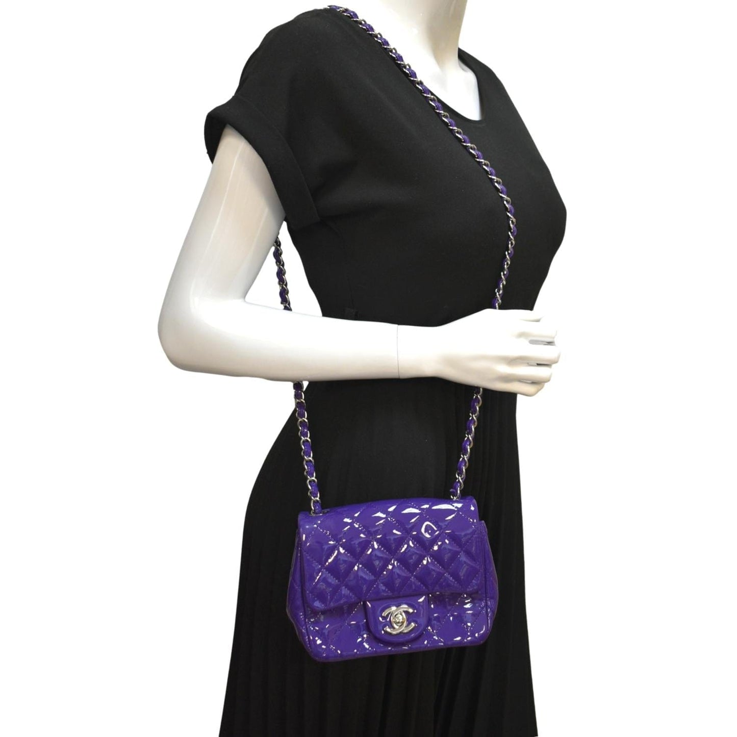 CHANEL Mini Flap Patent Calfskin Leather Shoulder Bag Purple
