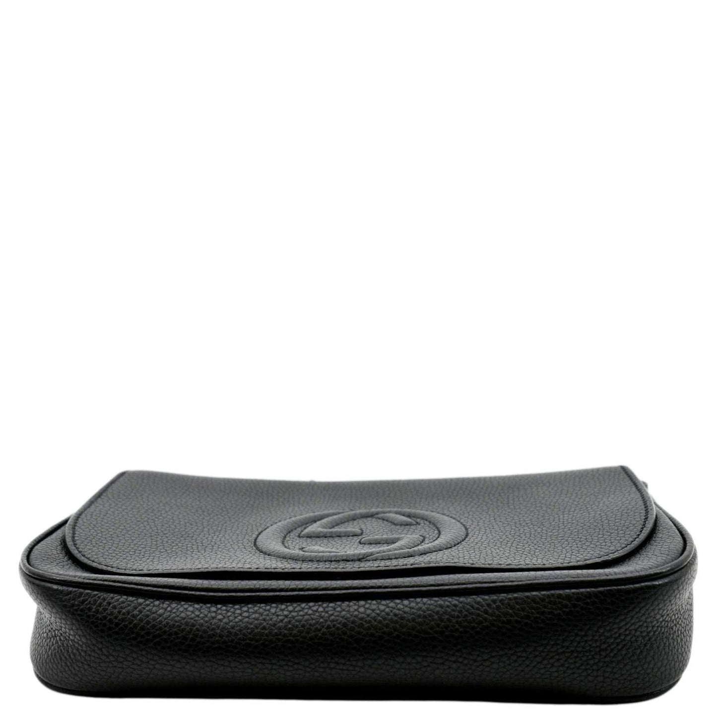 GUCCI Soho GG Flap Leather Chain Shoulder Bag Black 536224