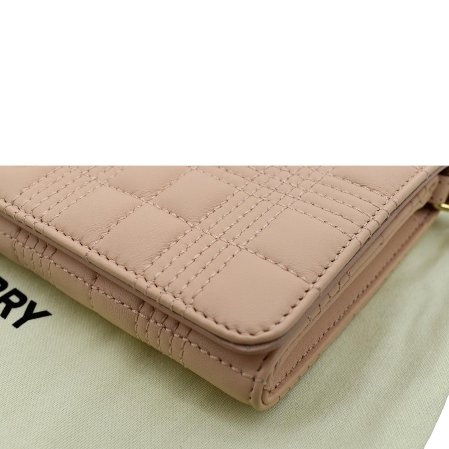 BURBERRY Tb Lola Quilted Lambskin Chain Shoulder Bag Beige