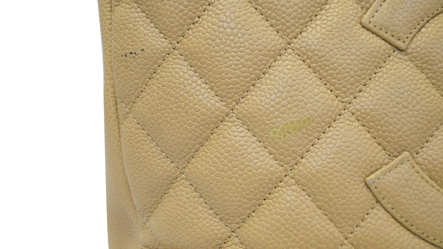 CHANEL Beige Caviar Leather Shopping Tote Bag
