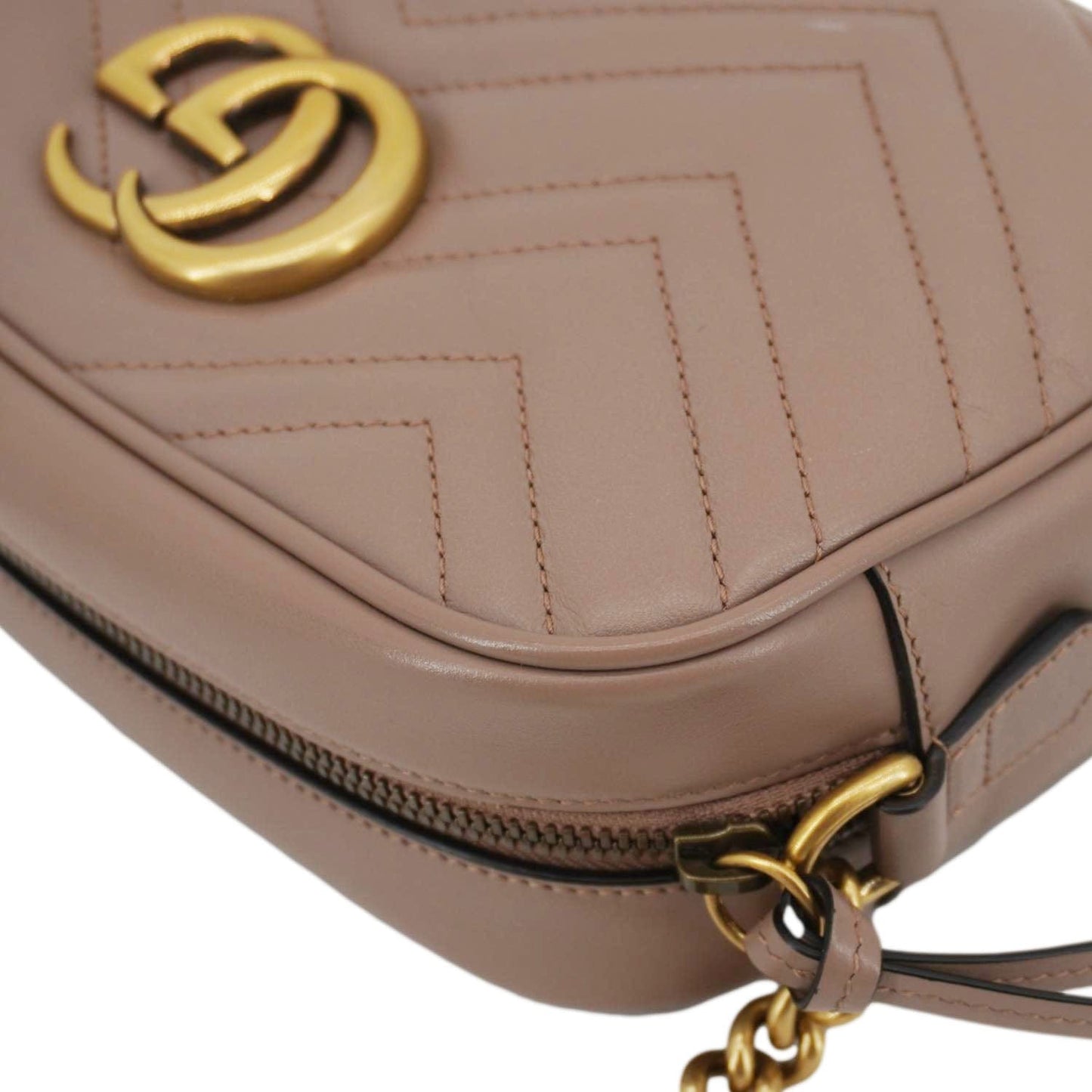 GUCCI GG Marmont Small Matelasse Chevron Leather Camera Bag Beige 447632