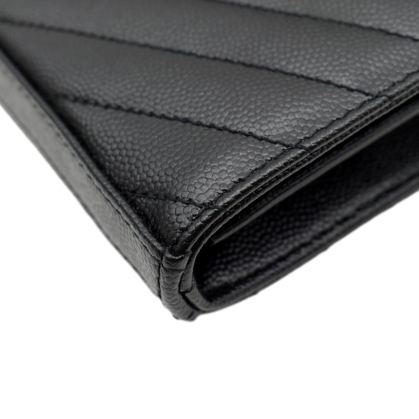 YVES SAINT LAURENT Cassandra Grain De Poudre Embossed Chain Wallet Black