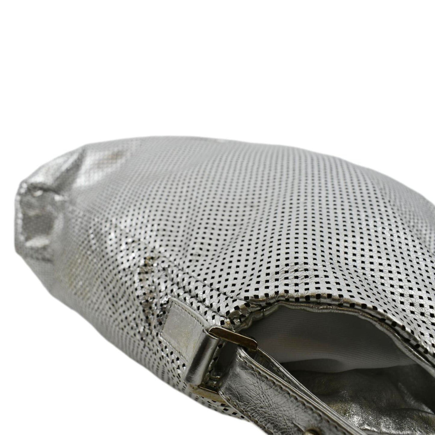 CHANEL Rodeo Drive Perforated Leather Shoulder Bag Metallic Silver