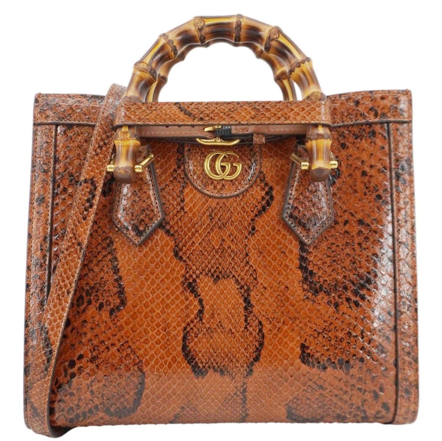 GUCCI Diana Small Snakeskin Leather Tote Bag Orange 660195