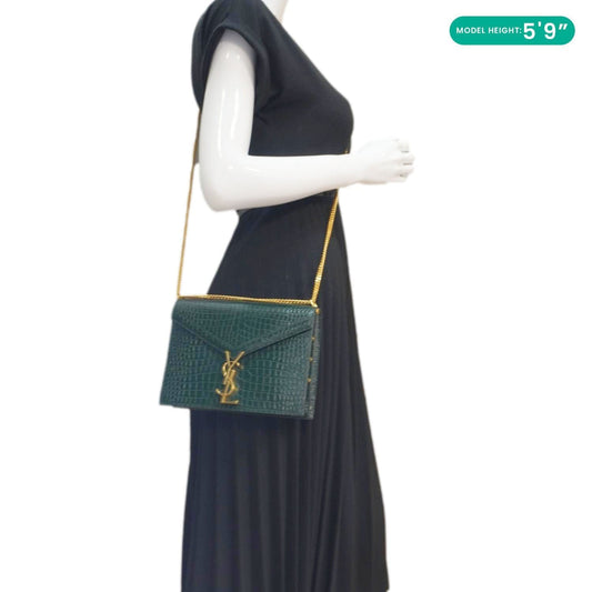 YVES SAINT LAURENT Cassandra  Embossed Leather Shoulder Bag Green