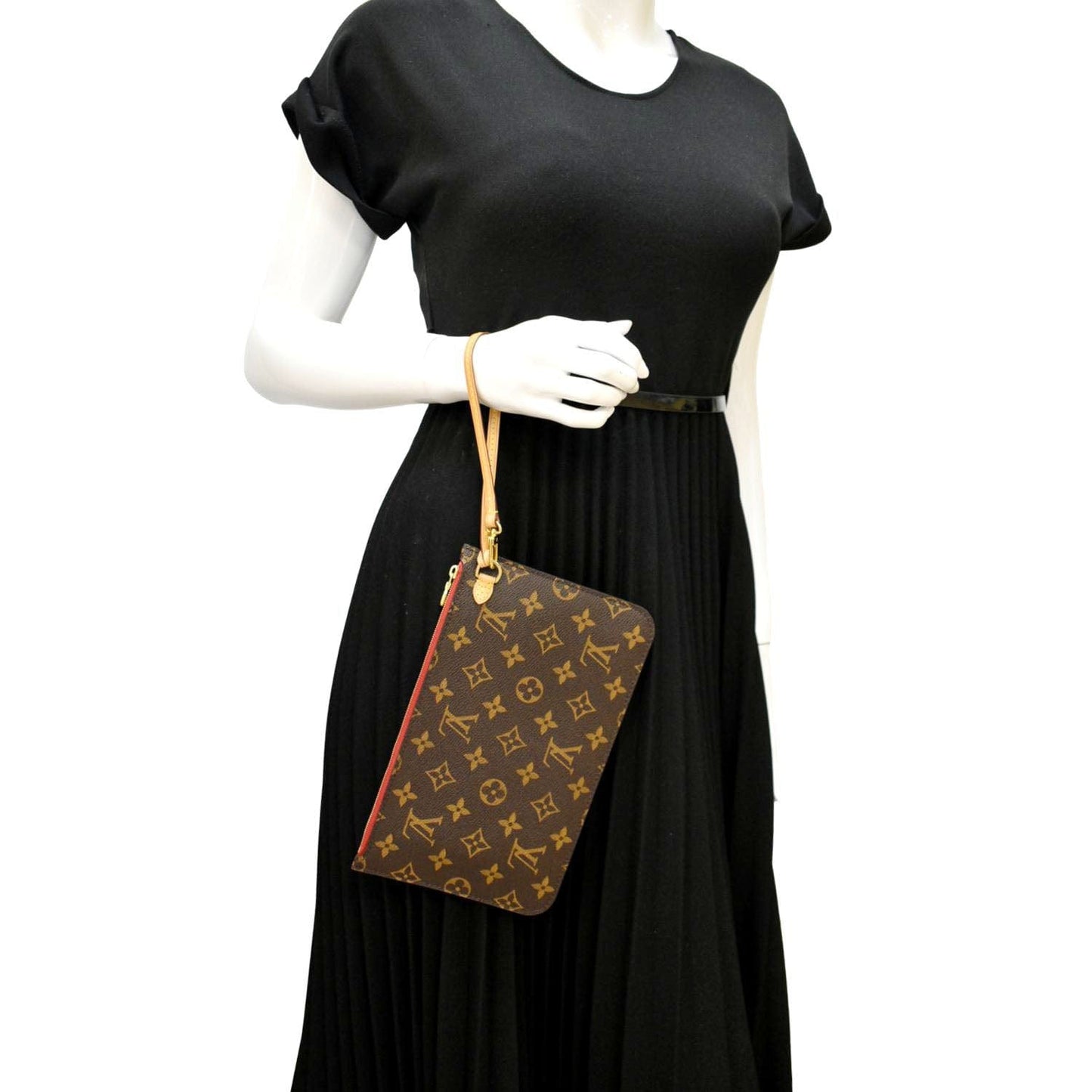 LOUIS VUITTON  Neverfull Monogram Canvas Pochette Wristlet Pouch Brown