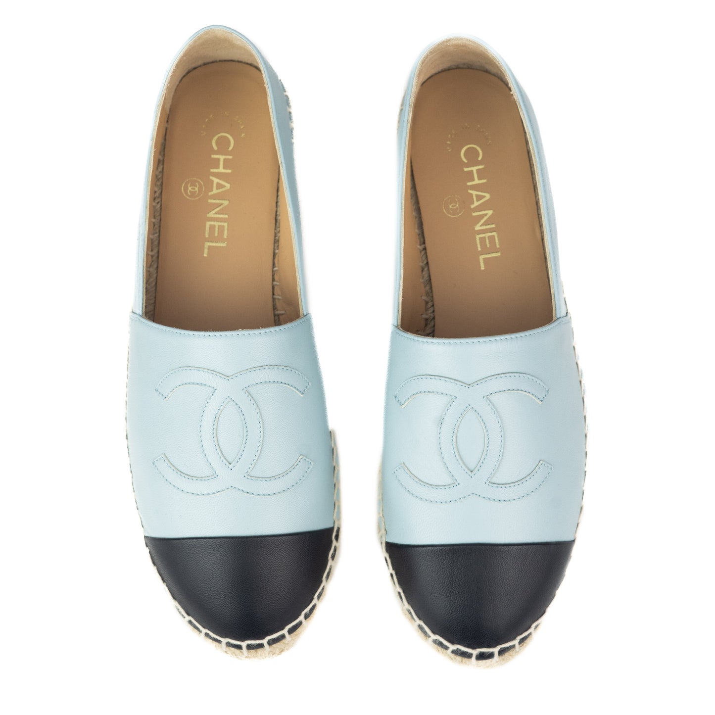 Chanel Lambksin Espadrilles in light blue and black