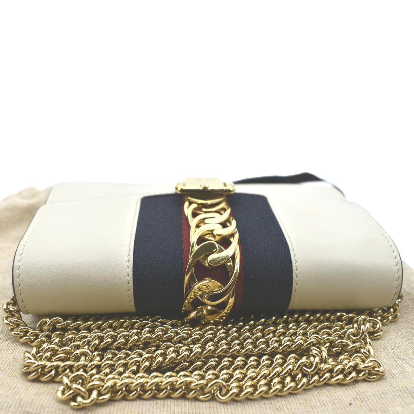GUCCI Sylvie Super Mini Leather Crossbody Bag White 494646