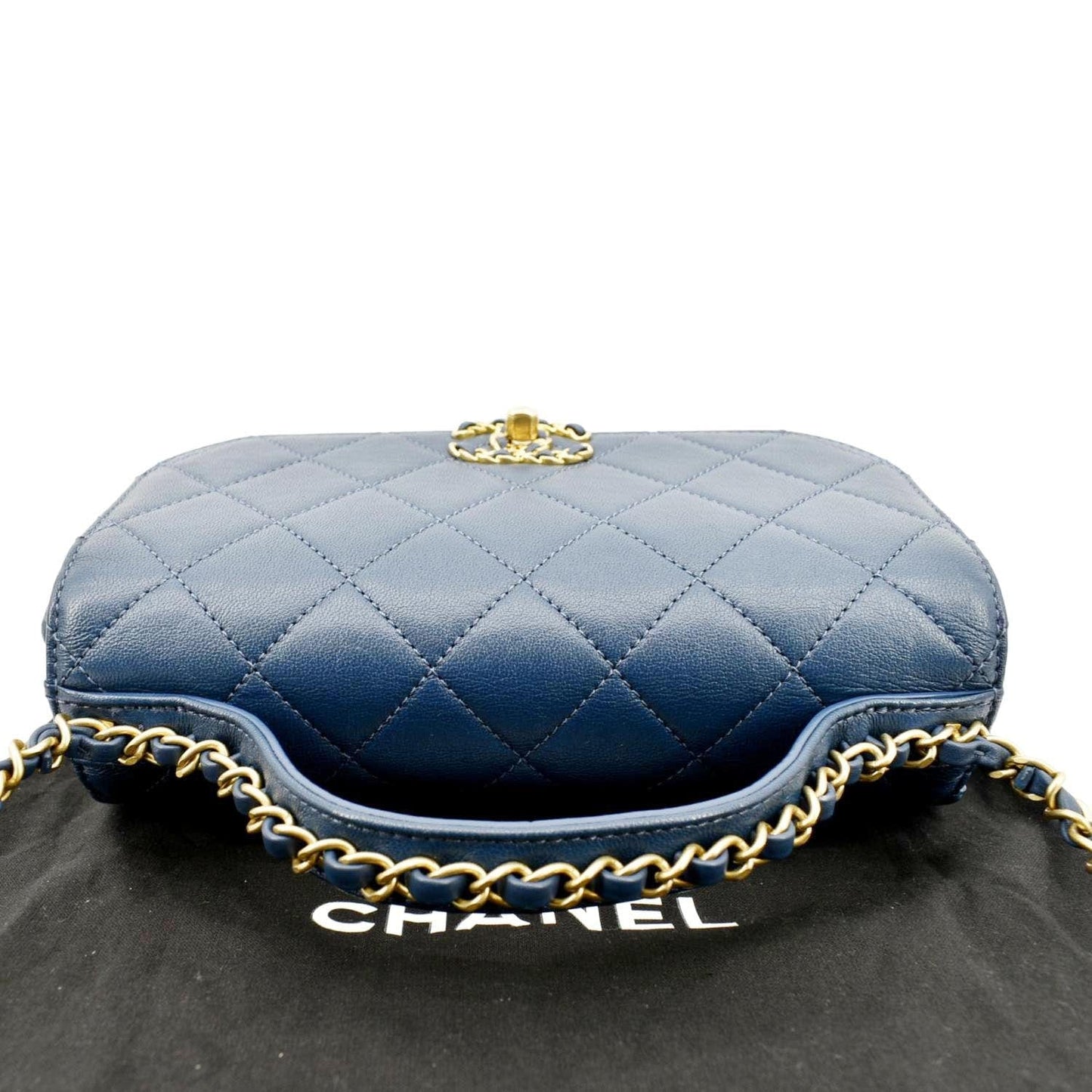 CHANEL Infinity Chain Quilted Leather Crossbody Bag Blue
