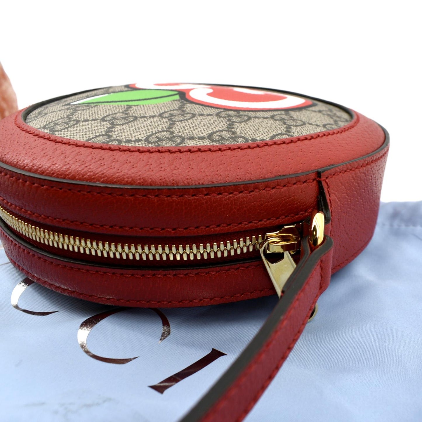 GUCCI Ophidia Apple Round GG Supreme Monogram Canvas Crossbody Bag Red 625216