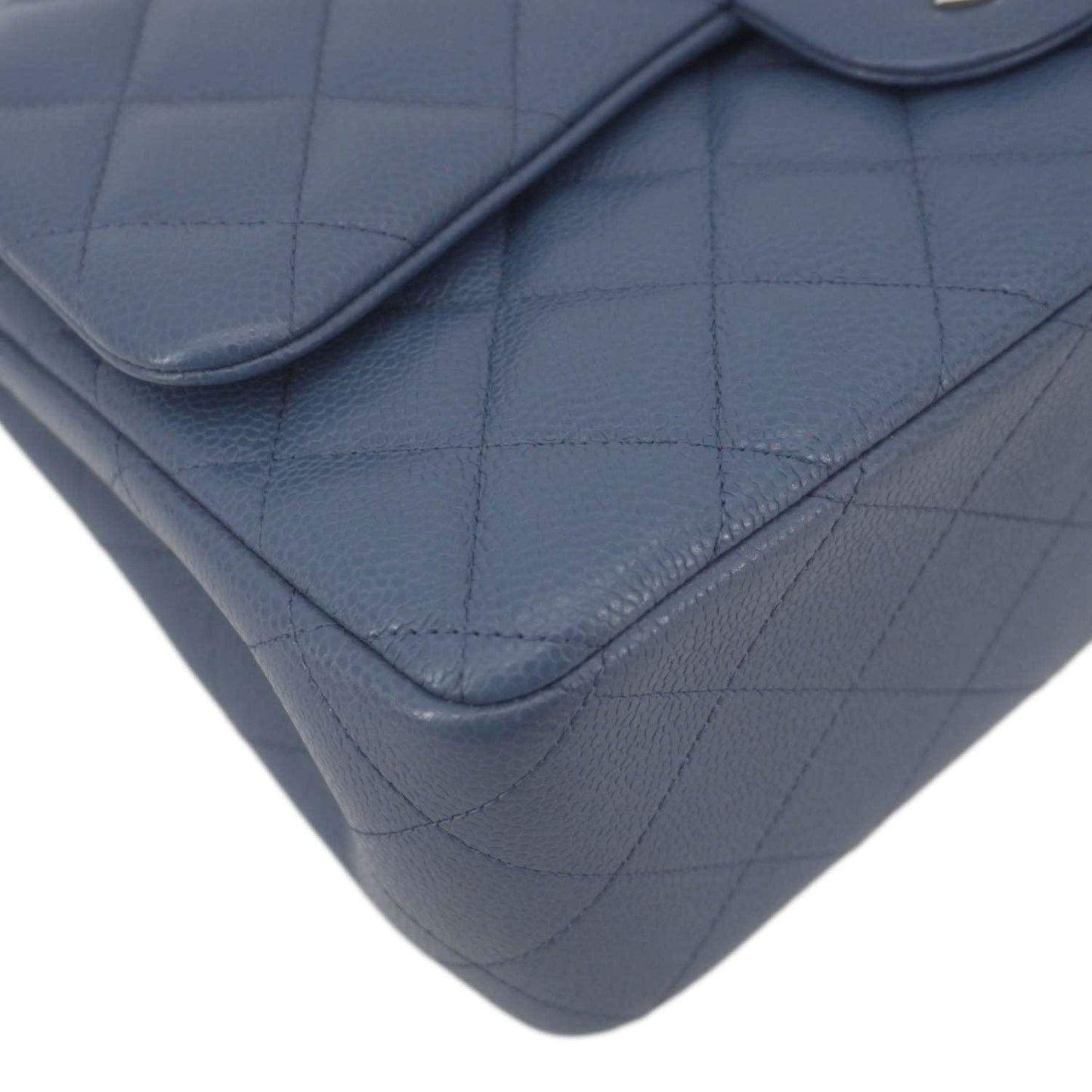 CHANEL Classic Jumbo Double Flap Quilted Caviar Leather Shoulder Bag Blue