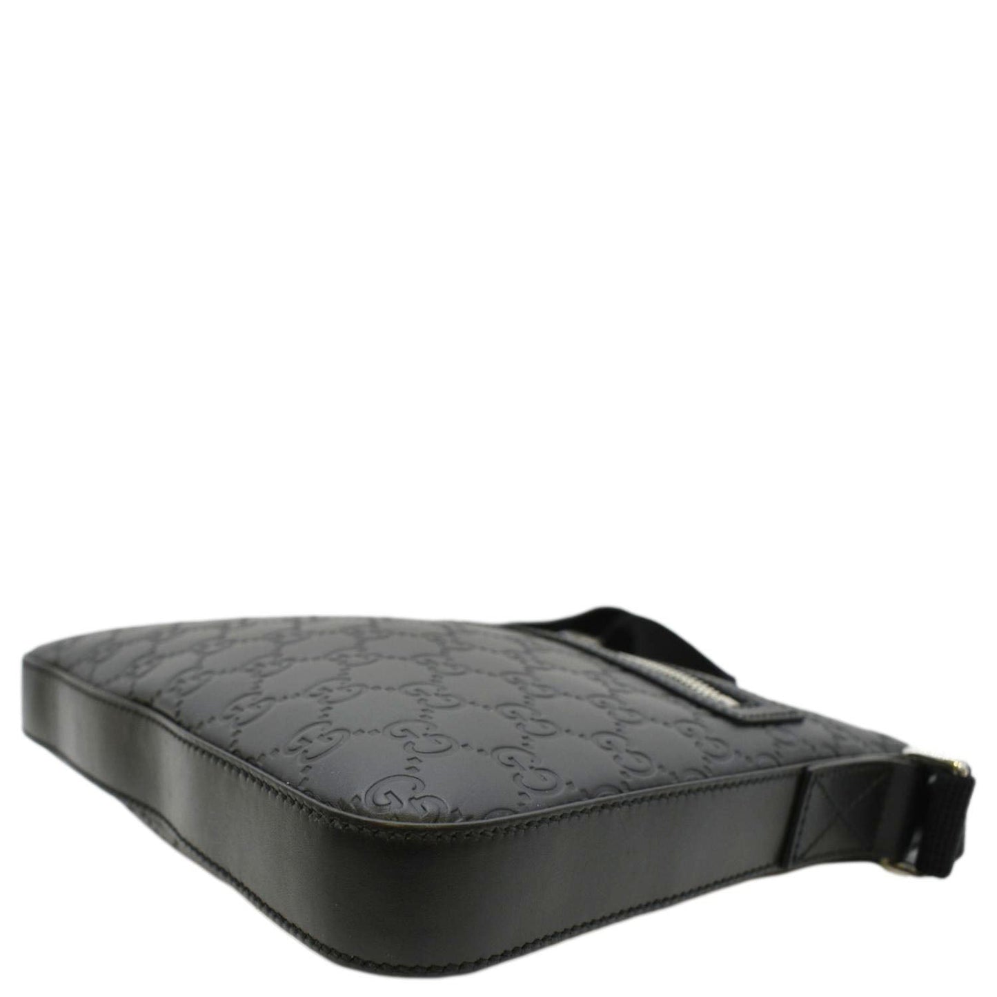 GUCCI GG Signature Leather Messenger Bag Black 406410