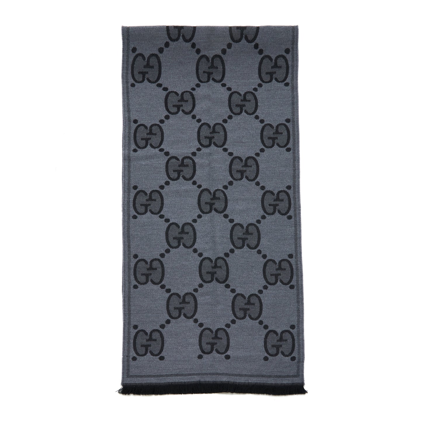 Gucci Printed 100% Wool Scarf Grey 45x195cm