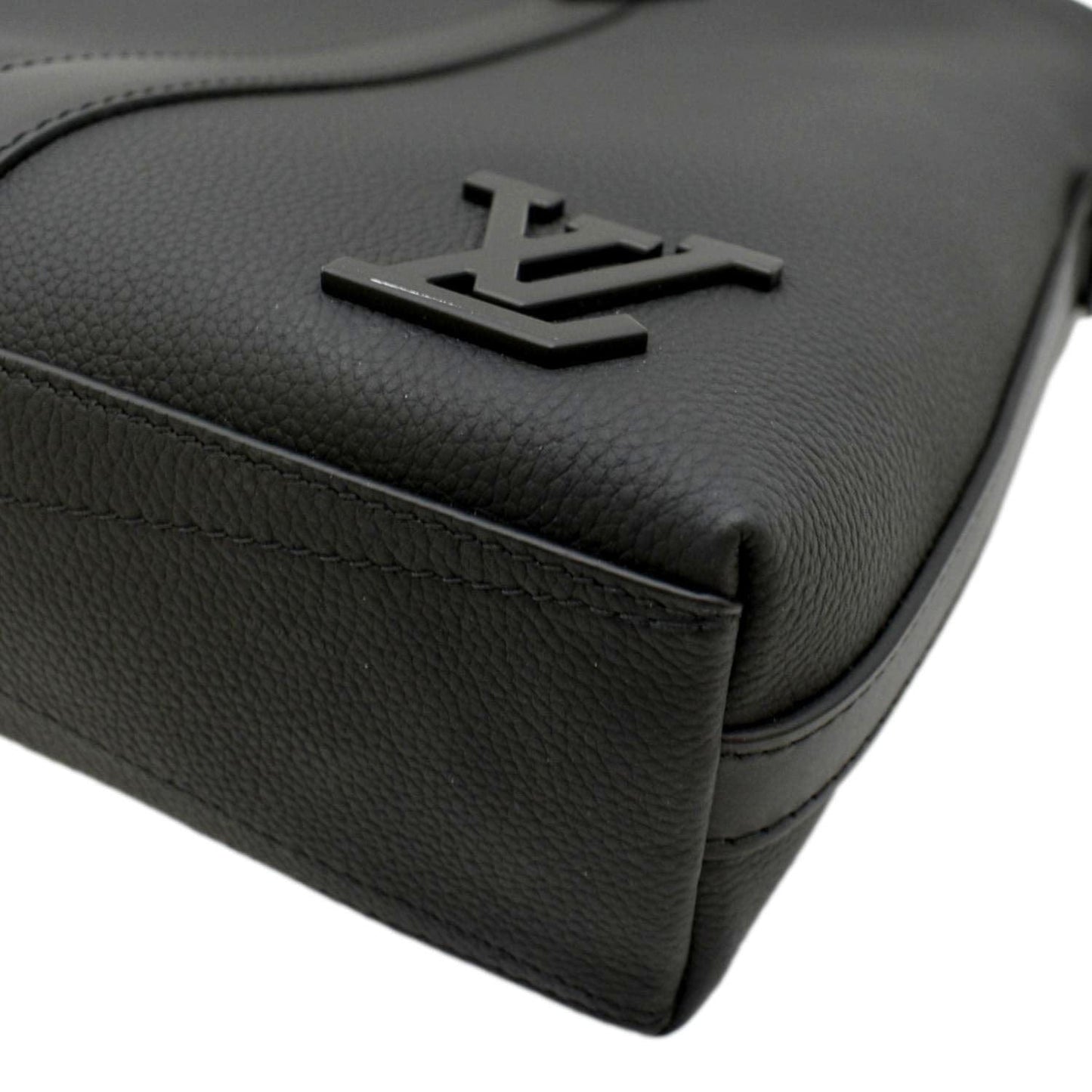 LOUIS VUITTON Takeoff Aerogram Grained Calf Leather Briefcase Black
