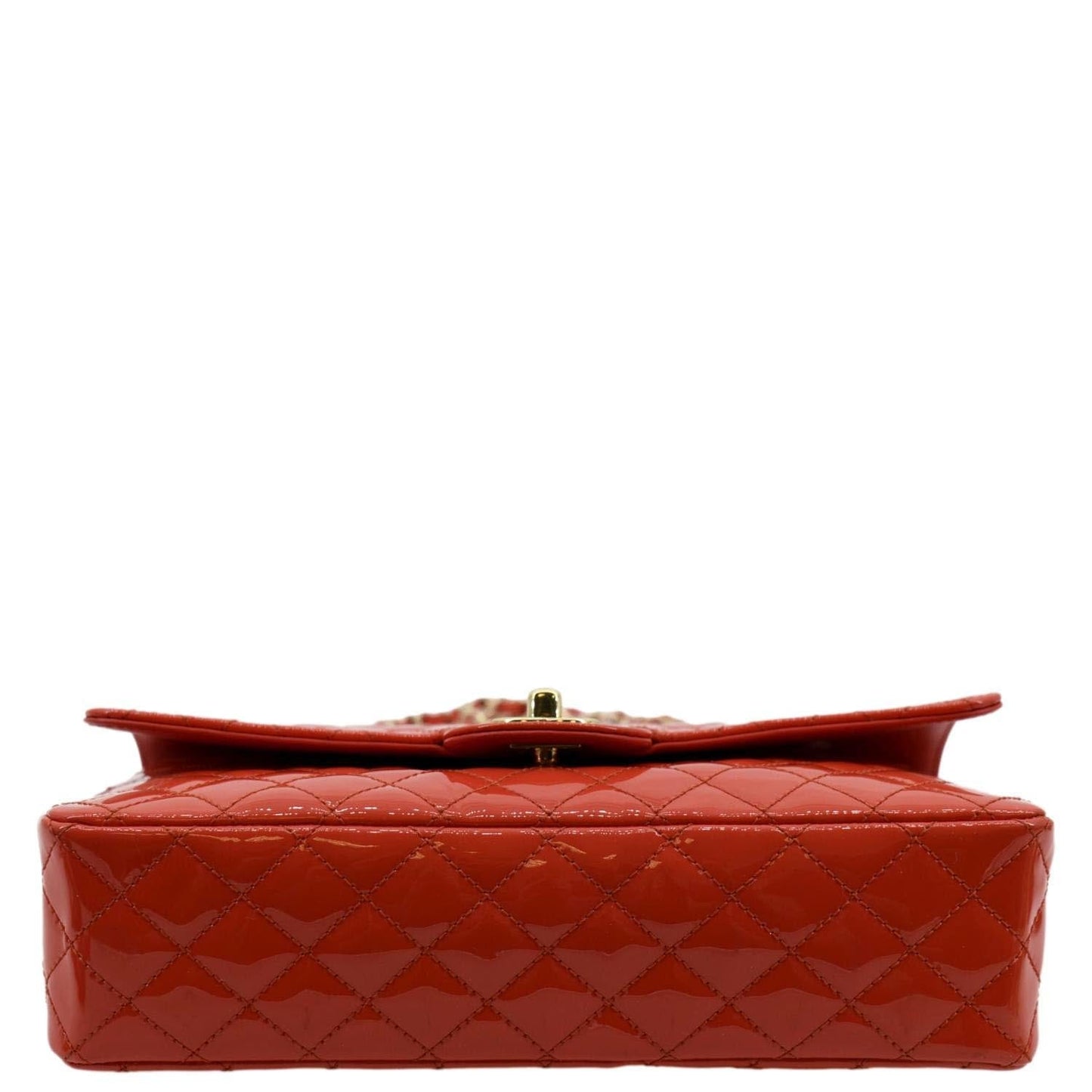 CHANEL Valentines Classic Flap Quilted Patent Leather Shoulder Bag Red