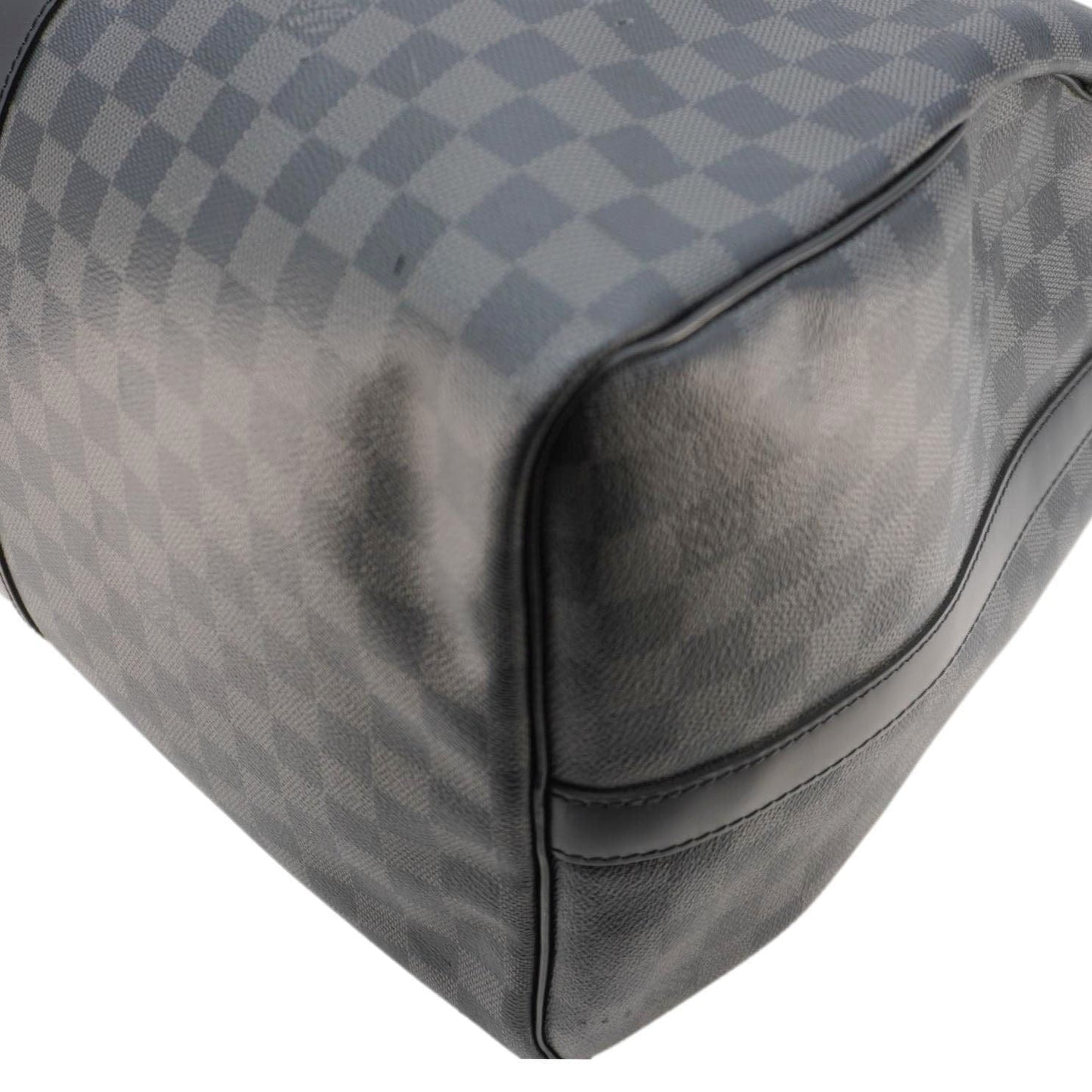 LOUIS VUITTON Keepall 55 Bandouliere Damier Graphite Travel Bag Black