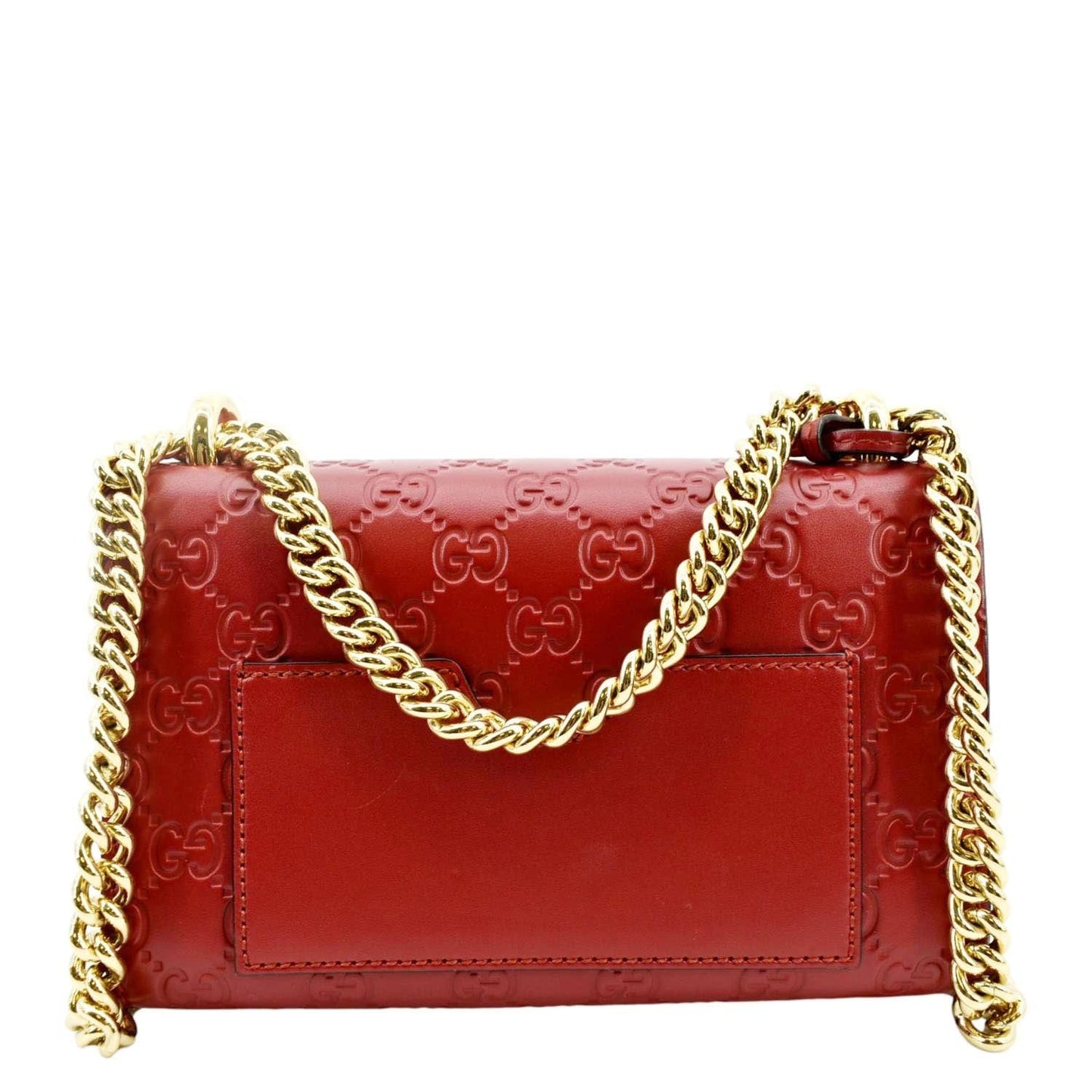 GUCCI Signature Padlock Leather Top Handle Shoulder Bag Red 409487