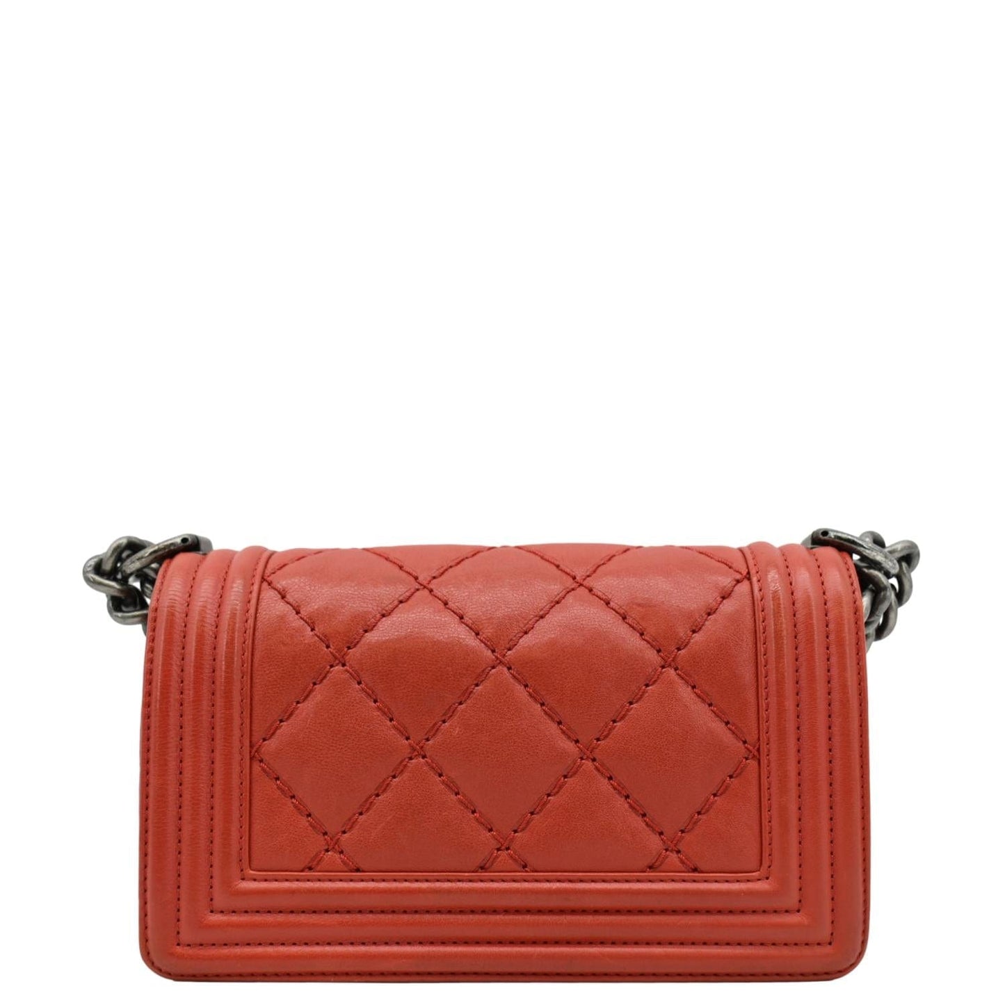 CHANEL Double Stitch Small Boy Flap Quilted Leather Shoulder Bag Red