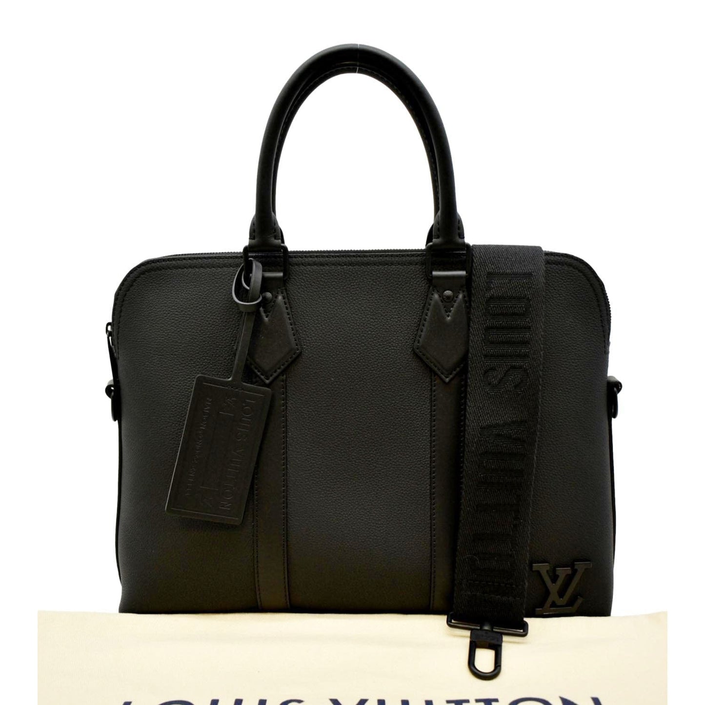 LOUIS VUITTON Takeoff Aerogram Grained Calf Leather Briefcase Black