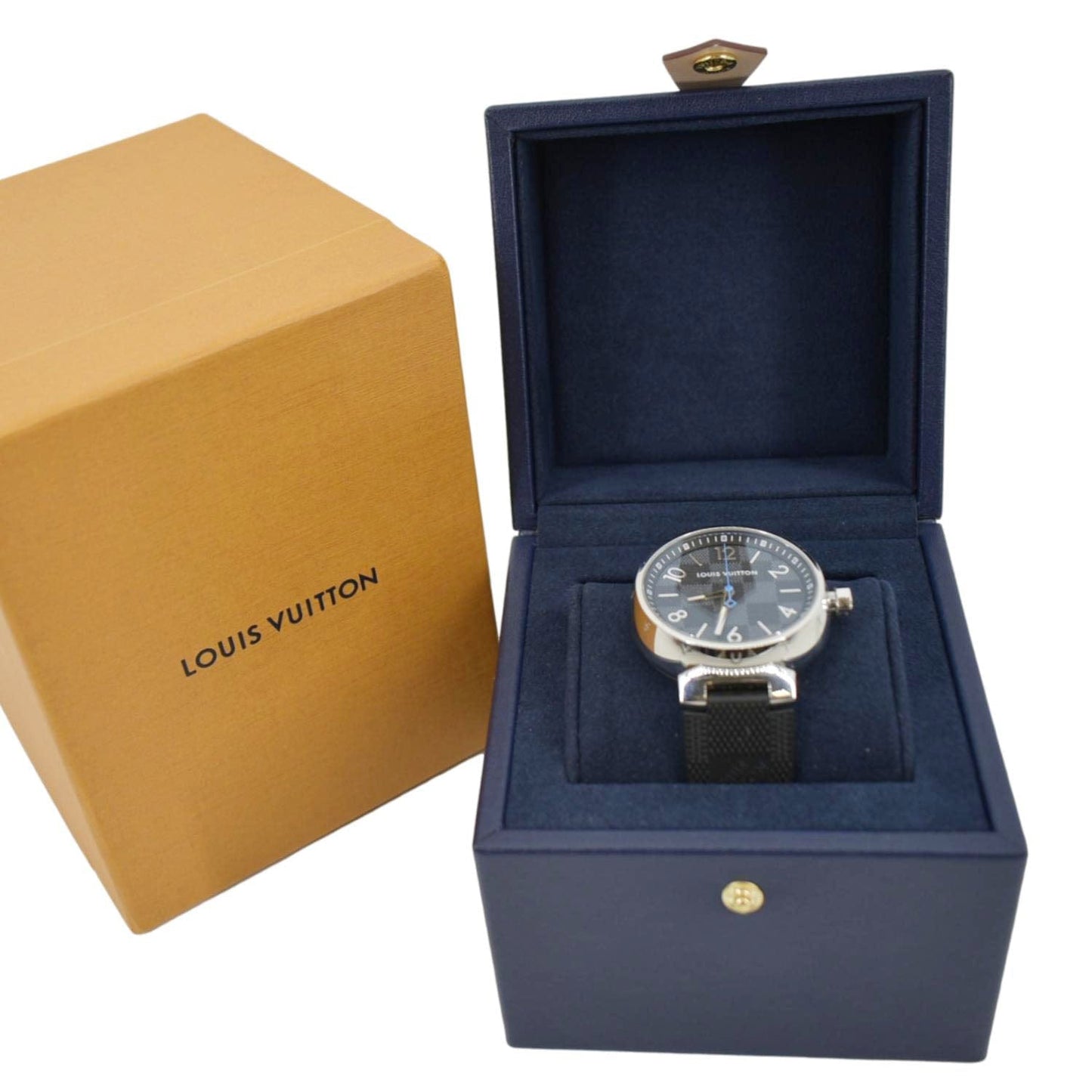 LOUIS VUITTON Icon Tambour Damier Graphite Rubber Strap Watch 41.5mm Black