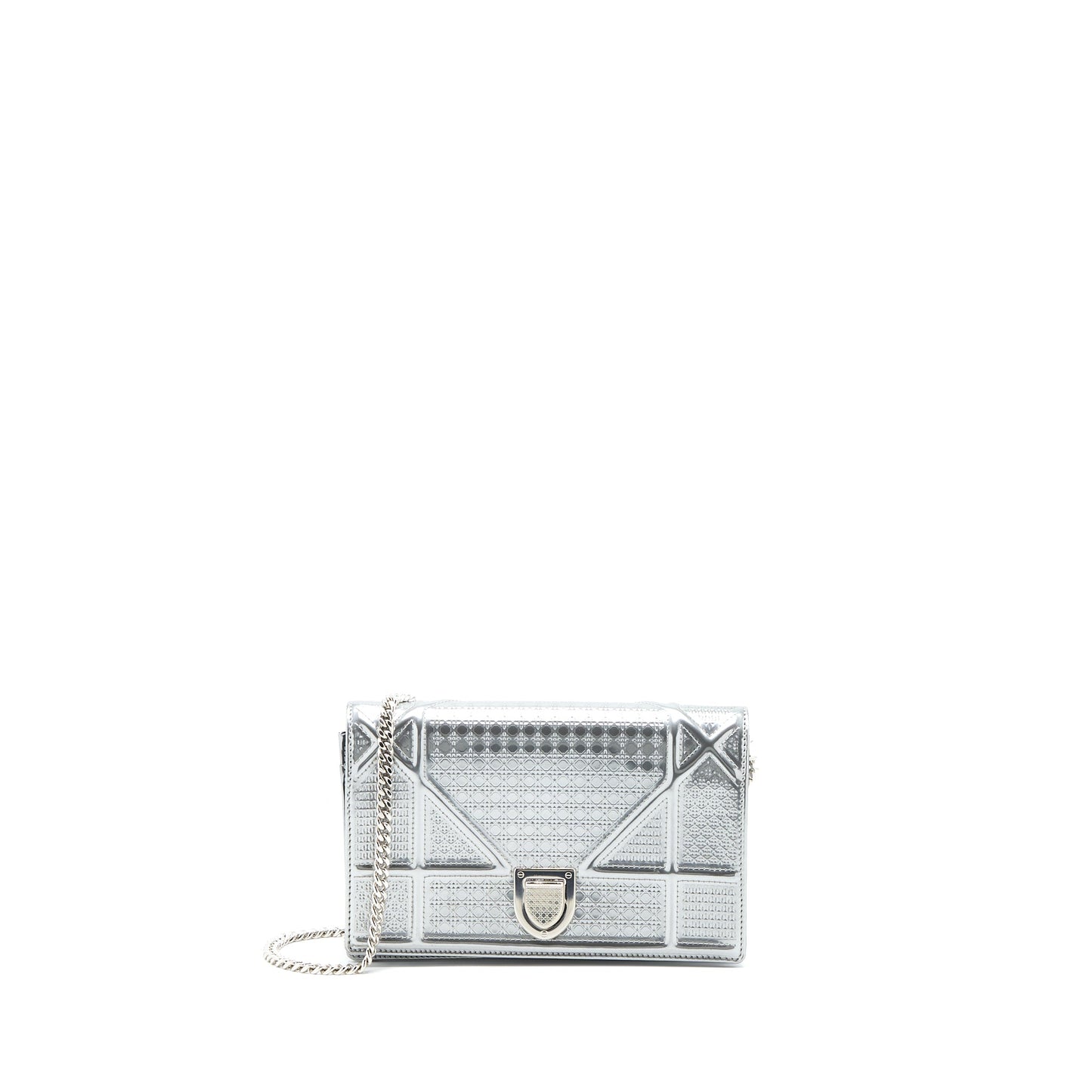 Dior Diorama Wallet On Chain Patent Metallic Silver