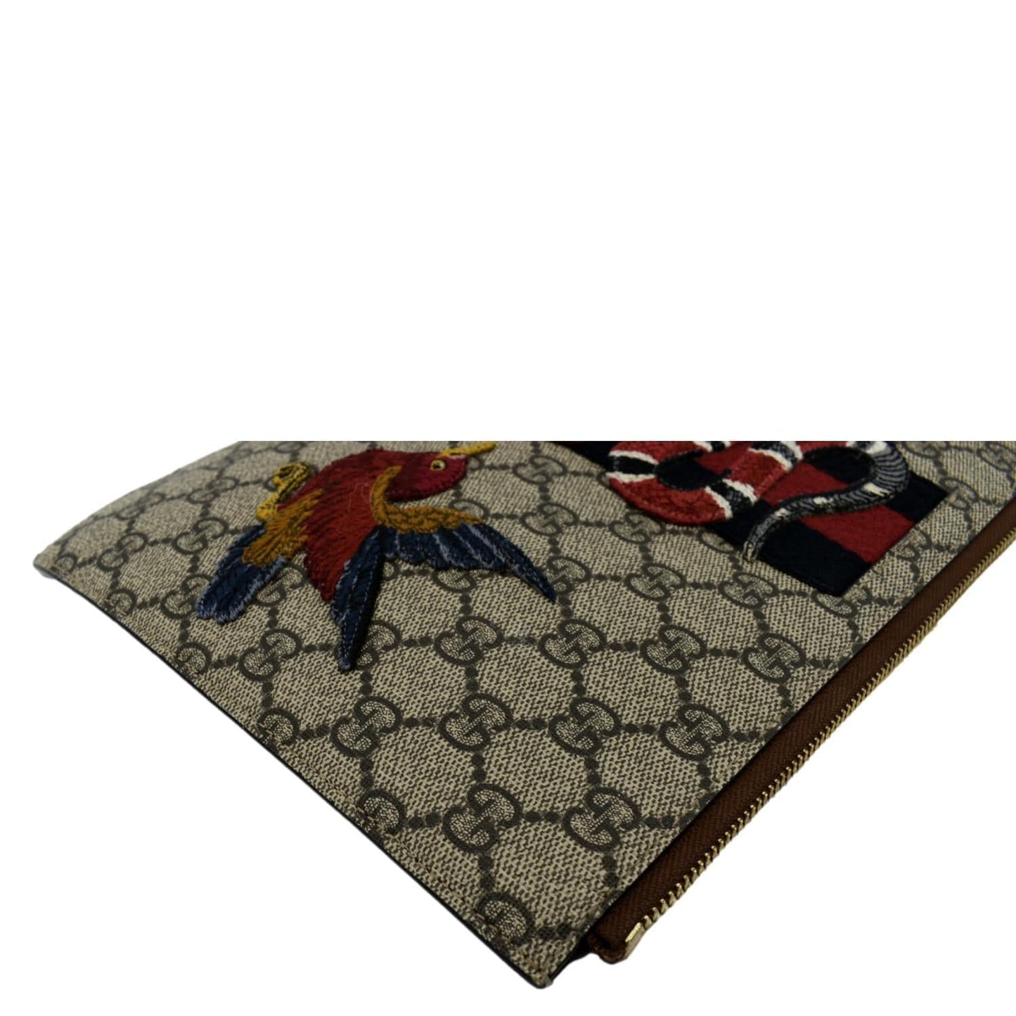 GUCCI King Snake Hummingbird GG Supreme Embroidered Clutch Bag Beige 431416
