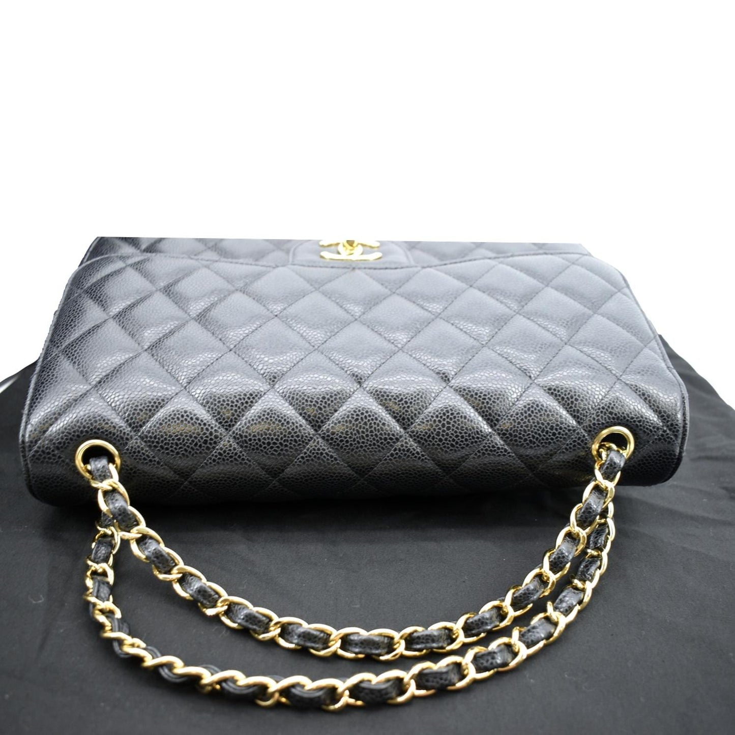 CHANEL Classic Jumbo Double Flap Quilted Caviar Leather Shoulder Bag Black