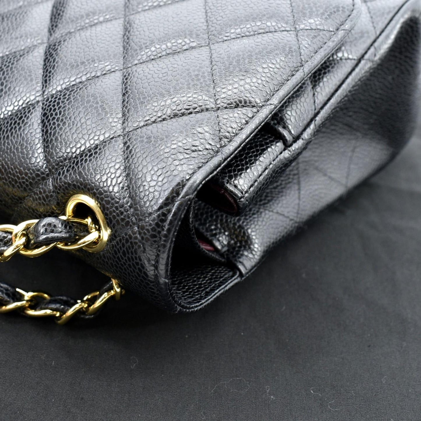 CHANEL Classic Jumbo Double Flap Quilted Caviar Leather Shoulder Bag Black