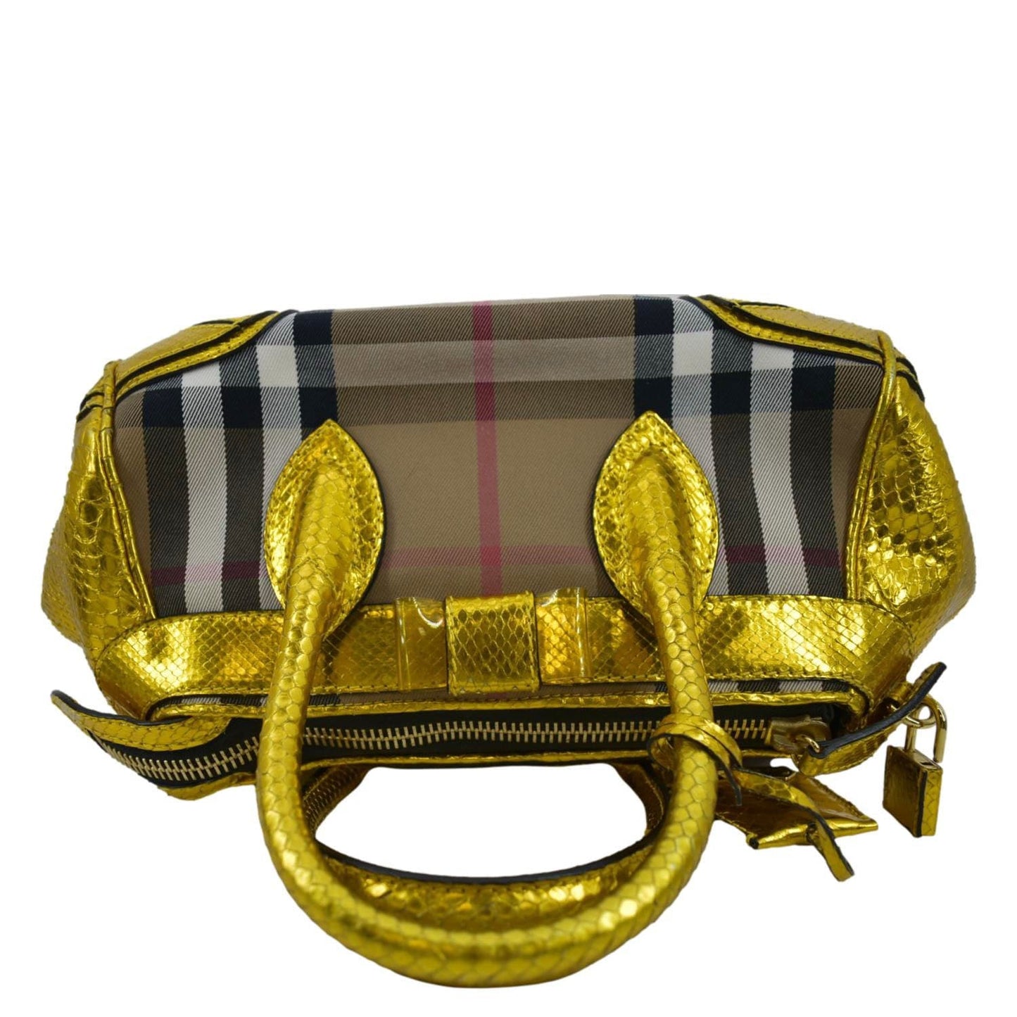 BURBERRY Blaze Nova Check Canvas Satchel Bag Gold