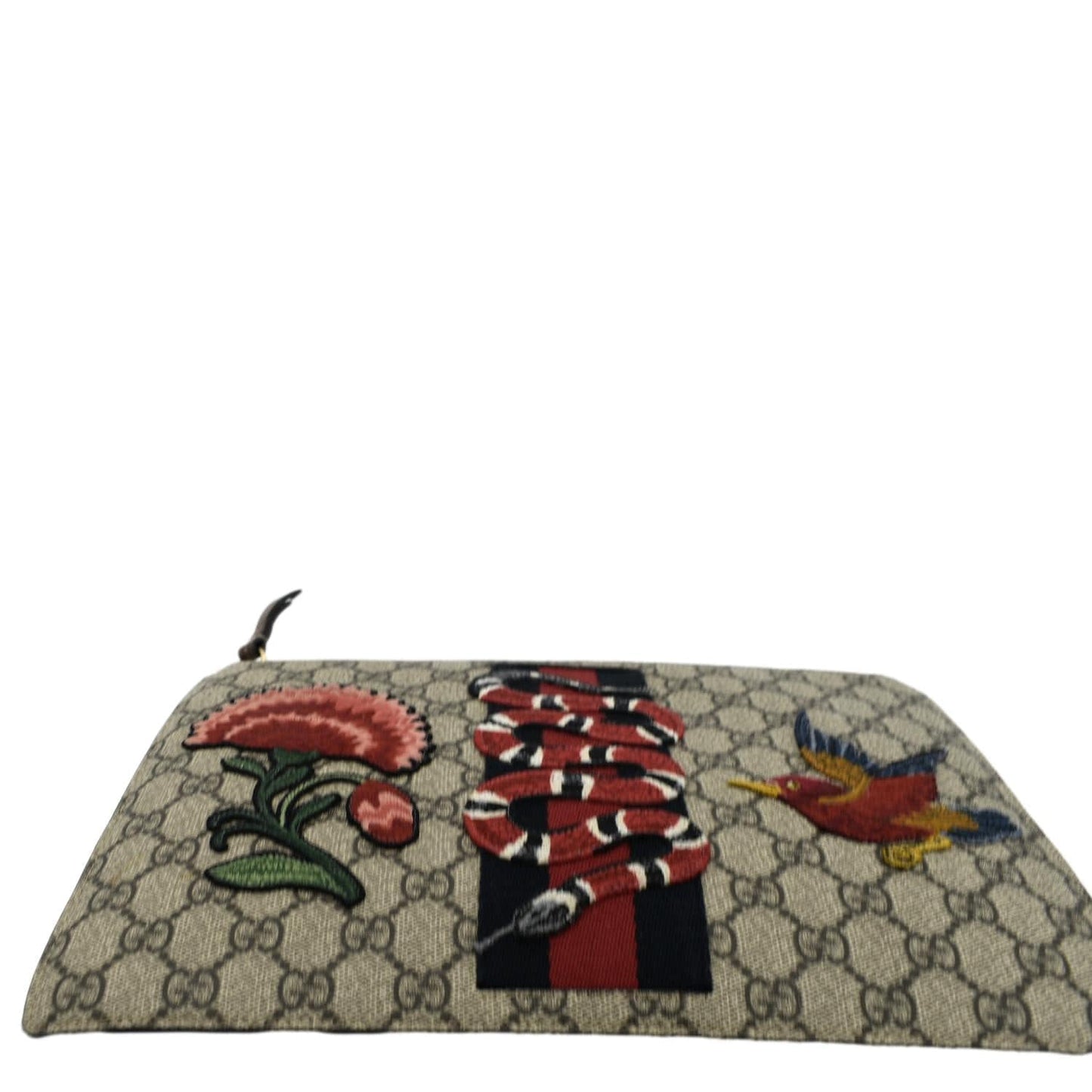 GUCCI King Snake Hummingbird GG Supreme Embroidered Clutch Bag Beige 431416