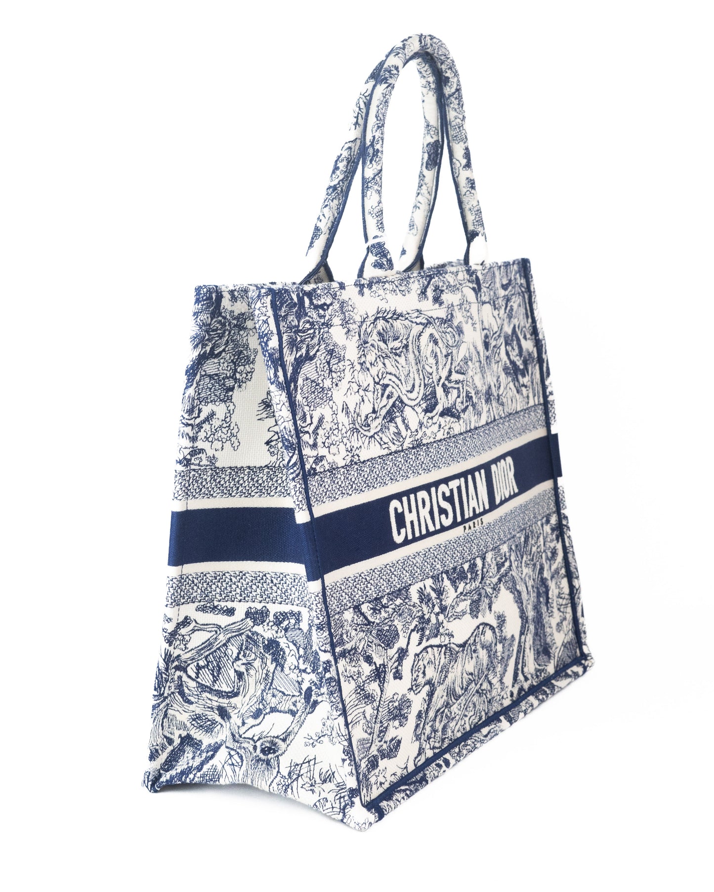 Dior Book Tote in Blue Toile De Jouy Reverse Embroidery