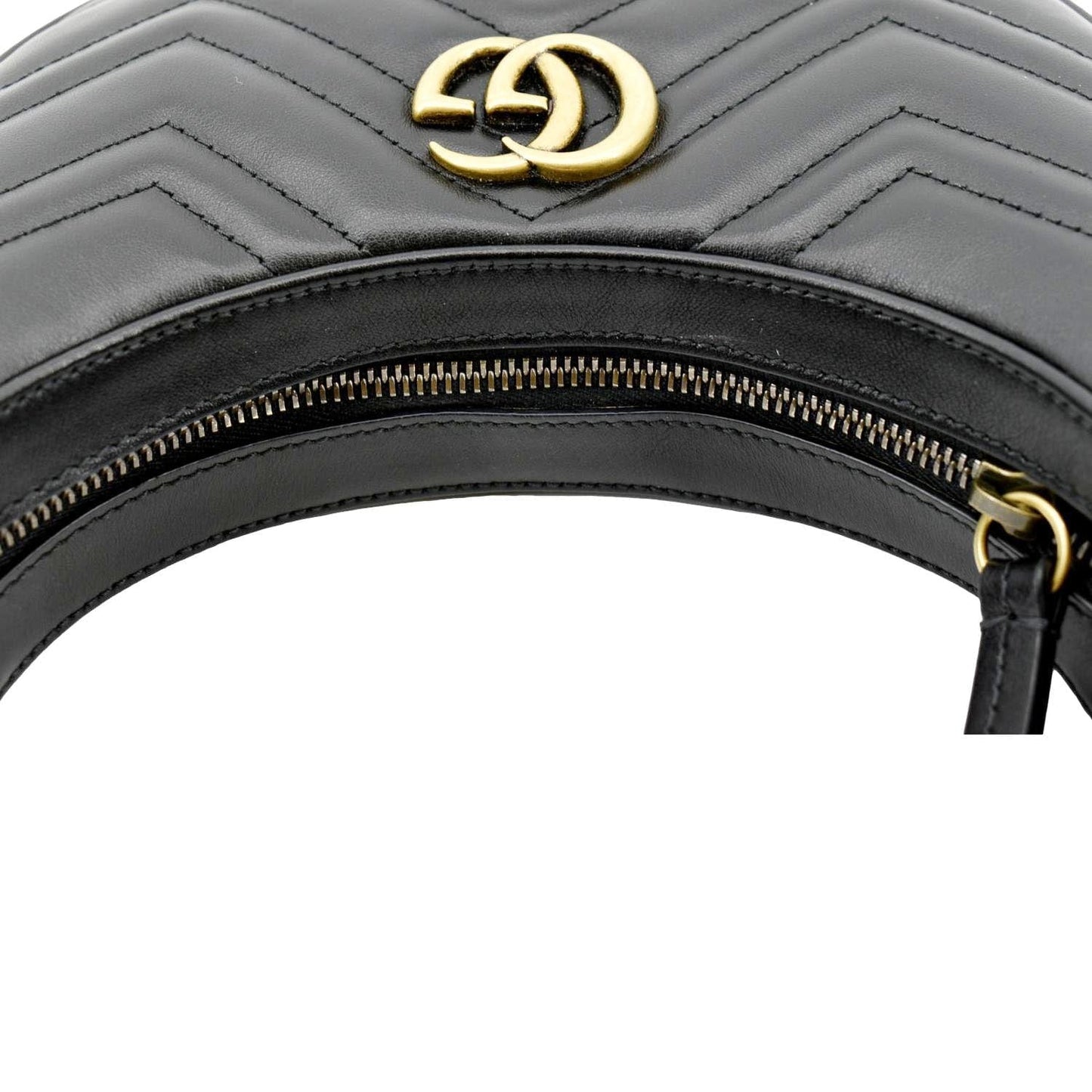 GUCCI GG Marmont Half Moon Leather Shoulder Bag Black 699514