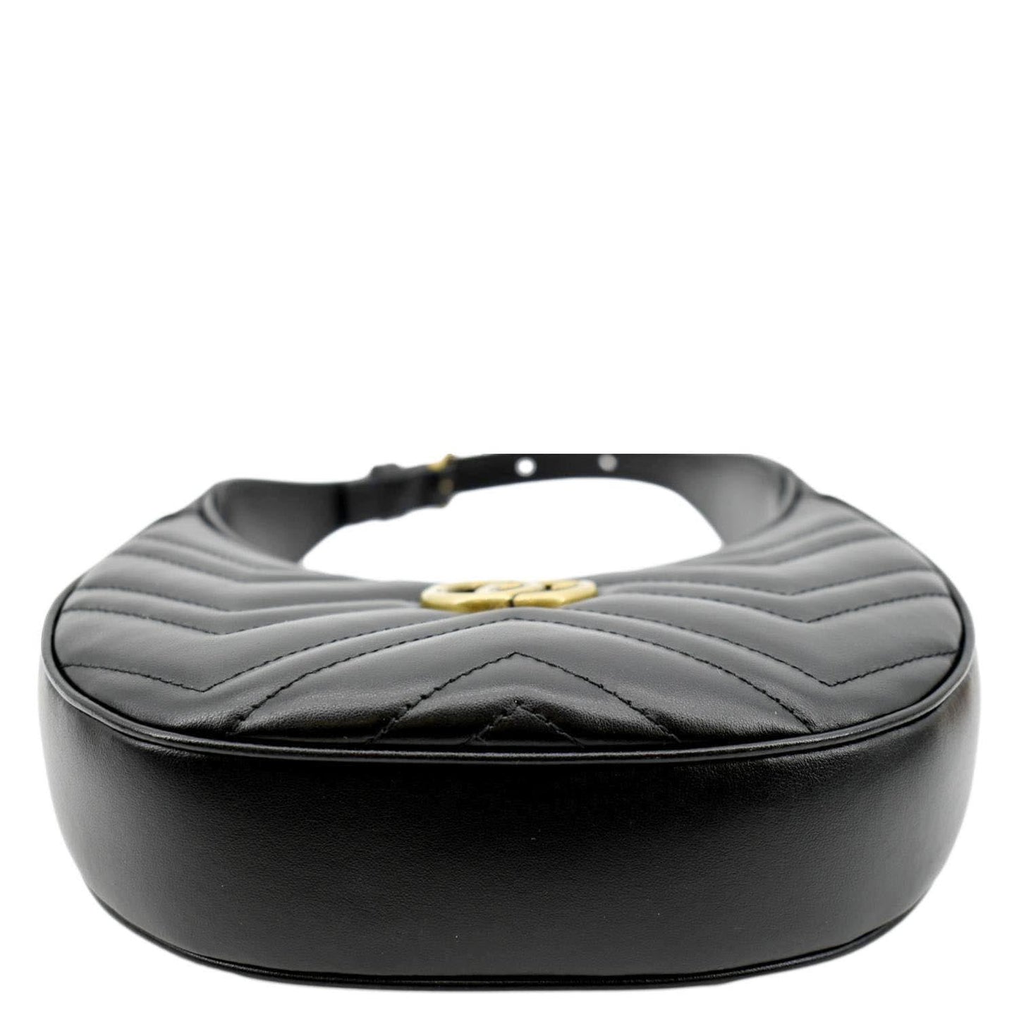GUCCI GG Marmont Half Moon Leather Shoulder Bag Black 699514