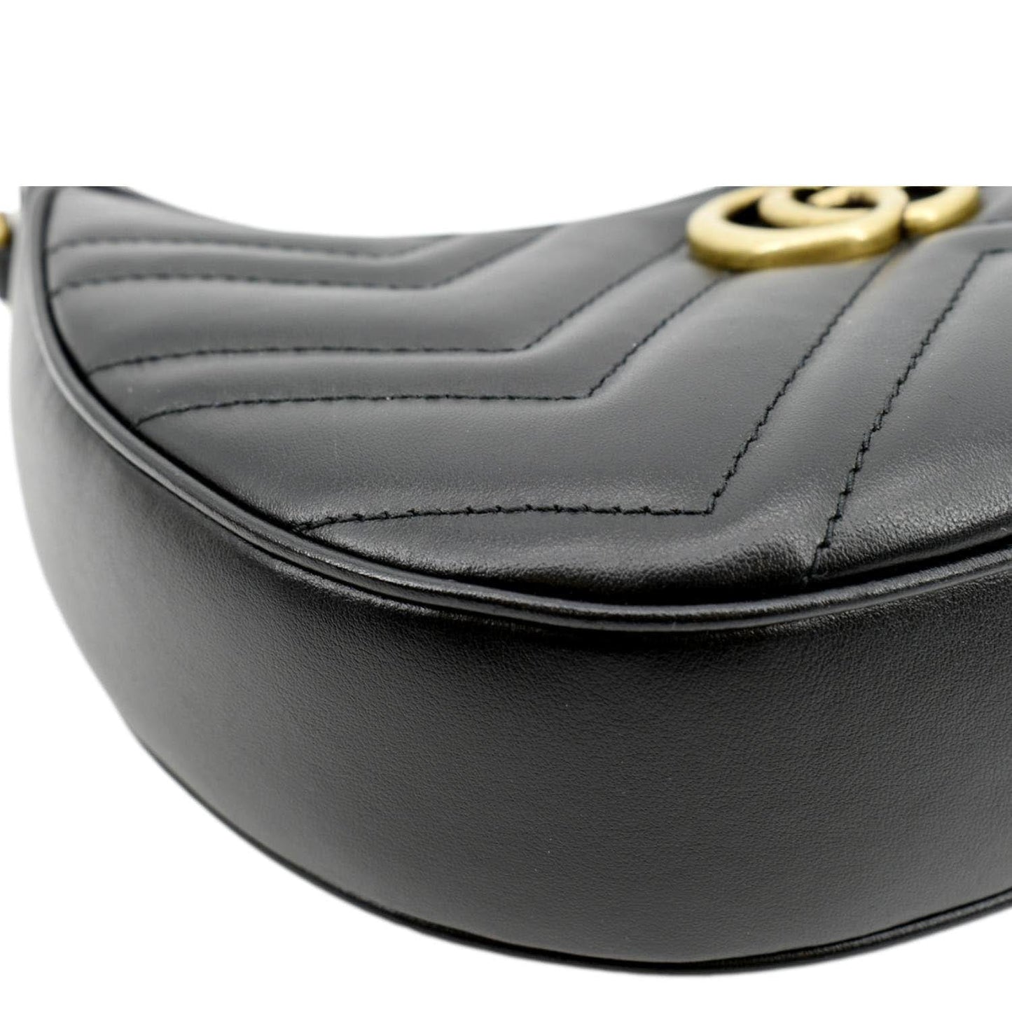 GUCCI GG Marmont Half Moon Leather Shoulder Bag Black 699514