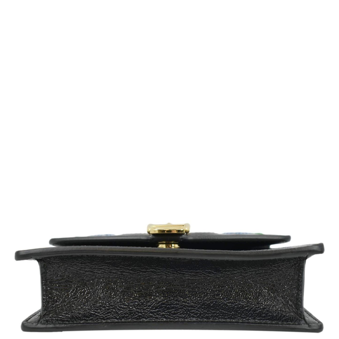 GUCCI Sylvie Super Mini Embroidered Leather Crossbody Chain Wallet Black 494646