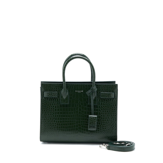 Saint Laurent Baby Sac De Jour Crocodile-Embossed Dark Green