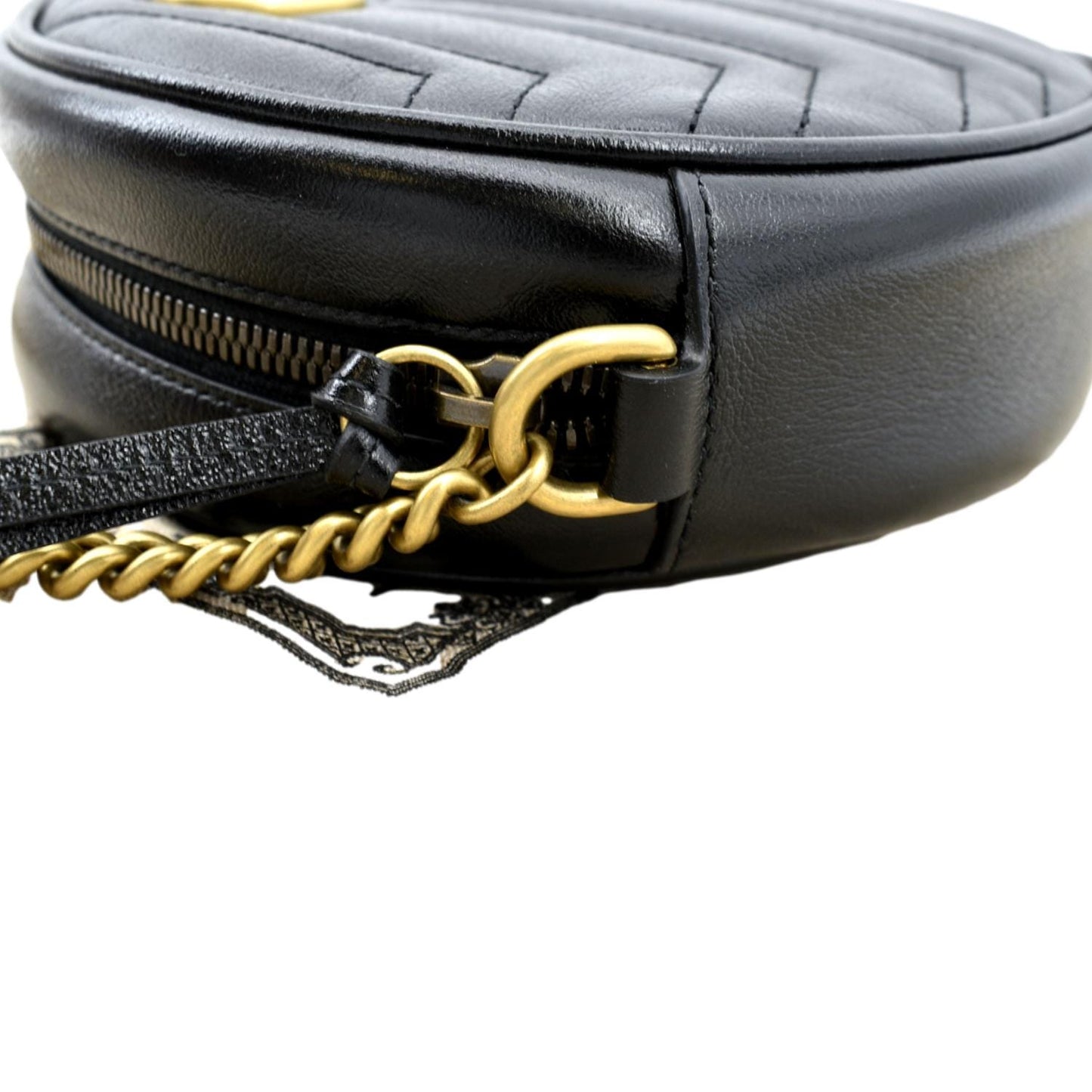 GUCCI GG Marmont Mini Round Leather Crossbody Bag Black 550154