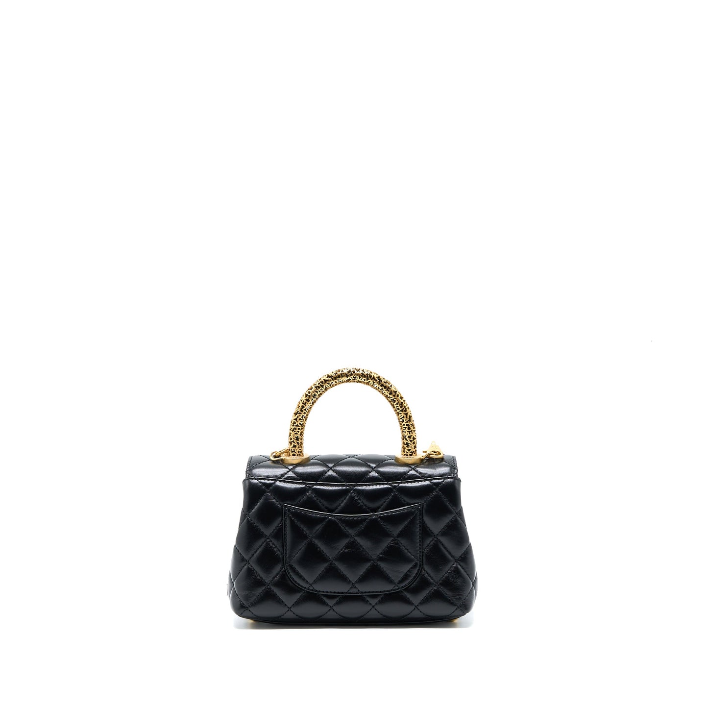 Chanel 22A Mini Coco Handle with Detailed Letter Handle Calfskin Black Brushed GHW (Microchip)