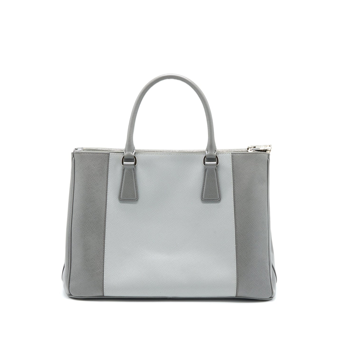 Prada Double Zip Tote Purse Saffiano Calfskin Multicolour Grey