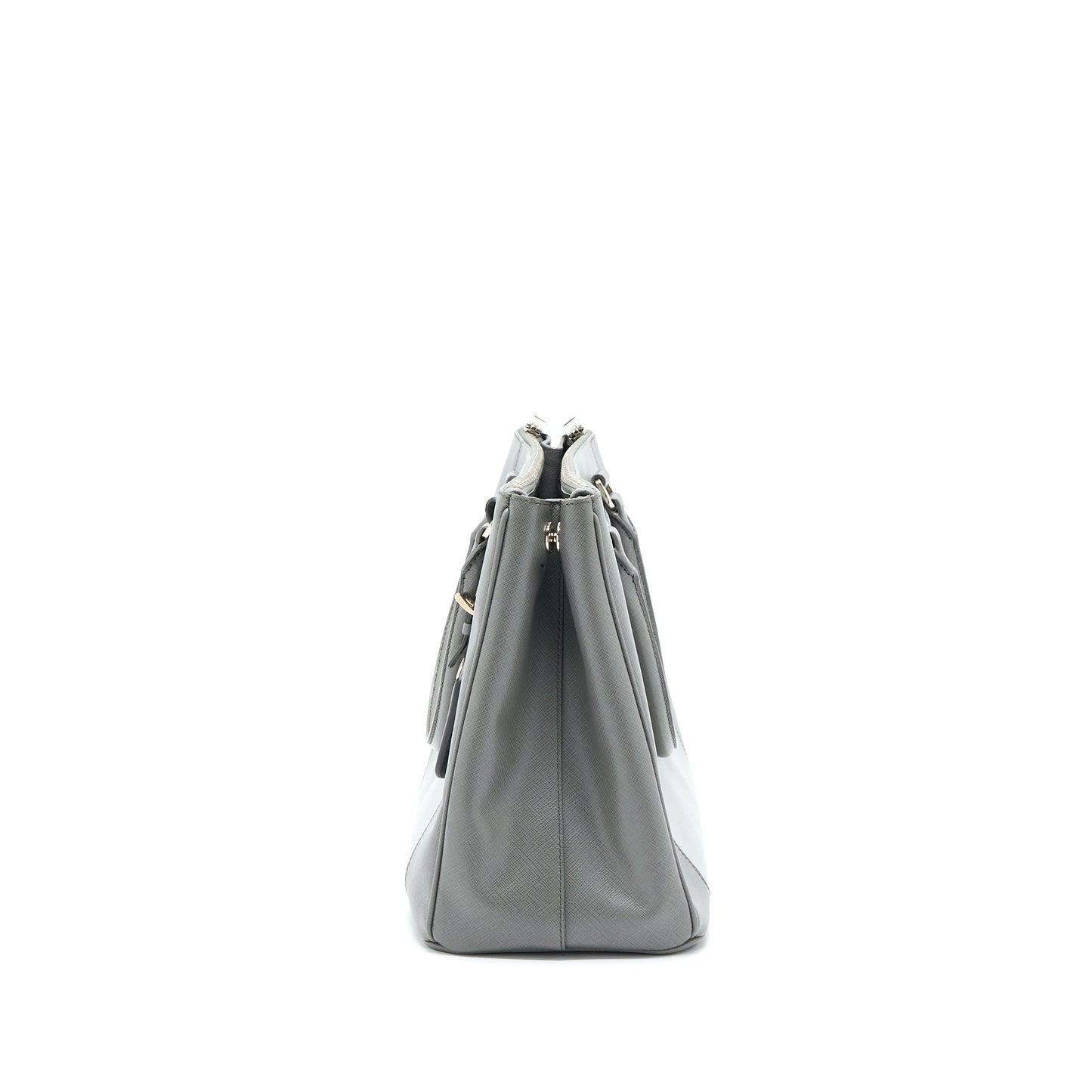 Prada Double Zip Tote Purse Saffiano Calfskin Multicolour Grey