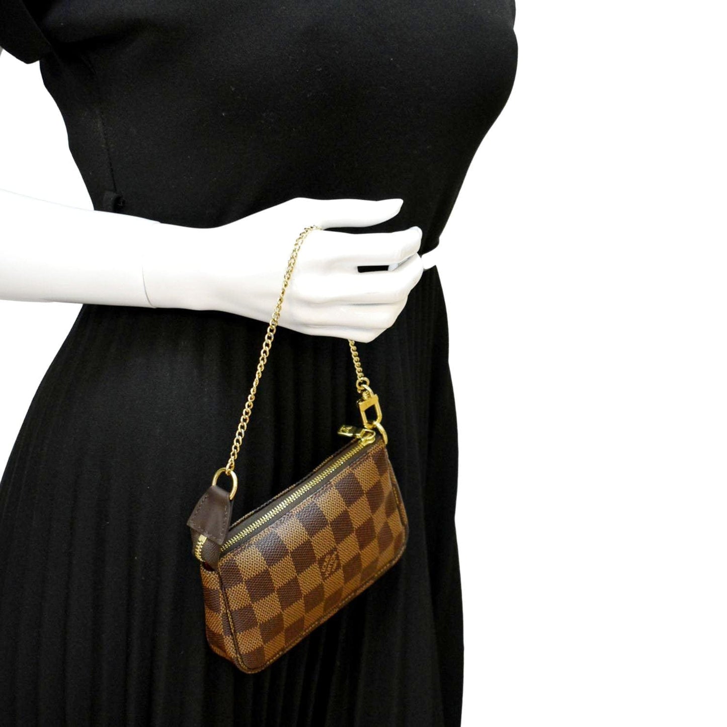 LOUIS VUITTON Mini Pochette Damier Ebene Accessoires Pouch Brown